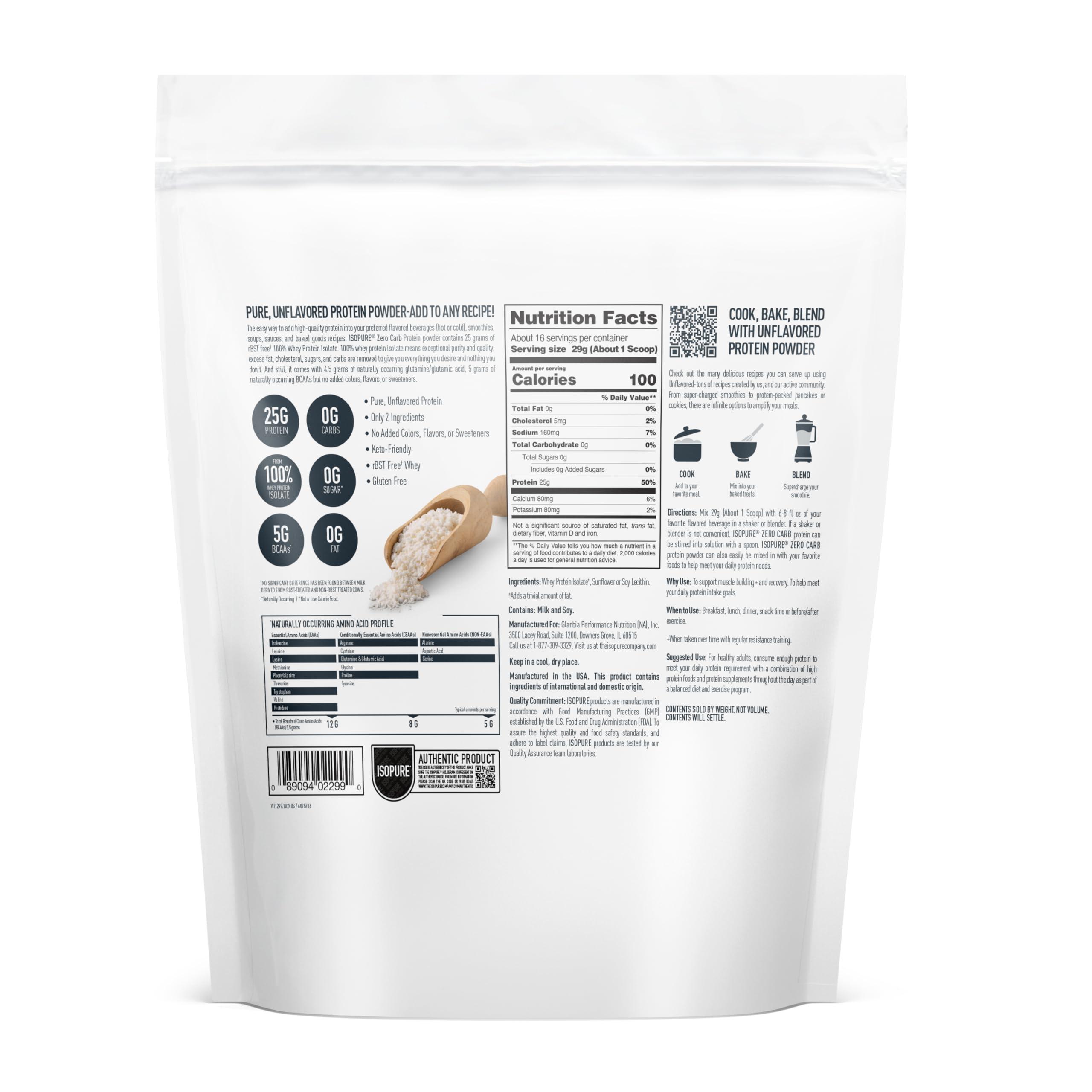 Isopure Zero Carb 100% Pure Whey Isolate Protein Powder, Lactose Free, Gluten Free, With Vitamins, Unflavored, 25g Protein Per Serving, 1 Lb, 16 Servings (Packaging May Vary) - Image 6