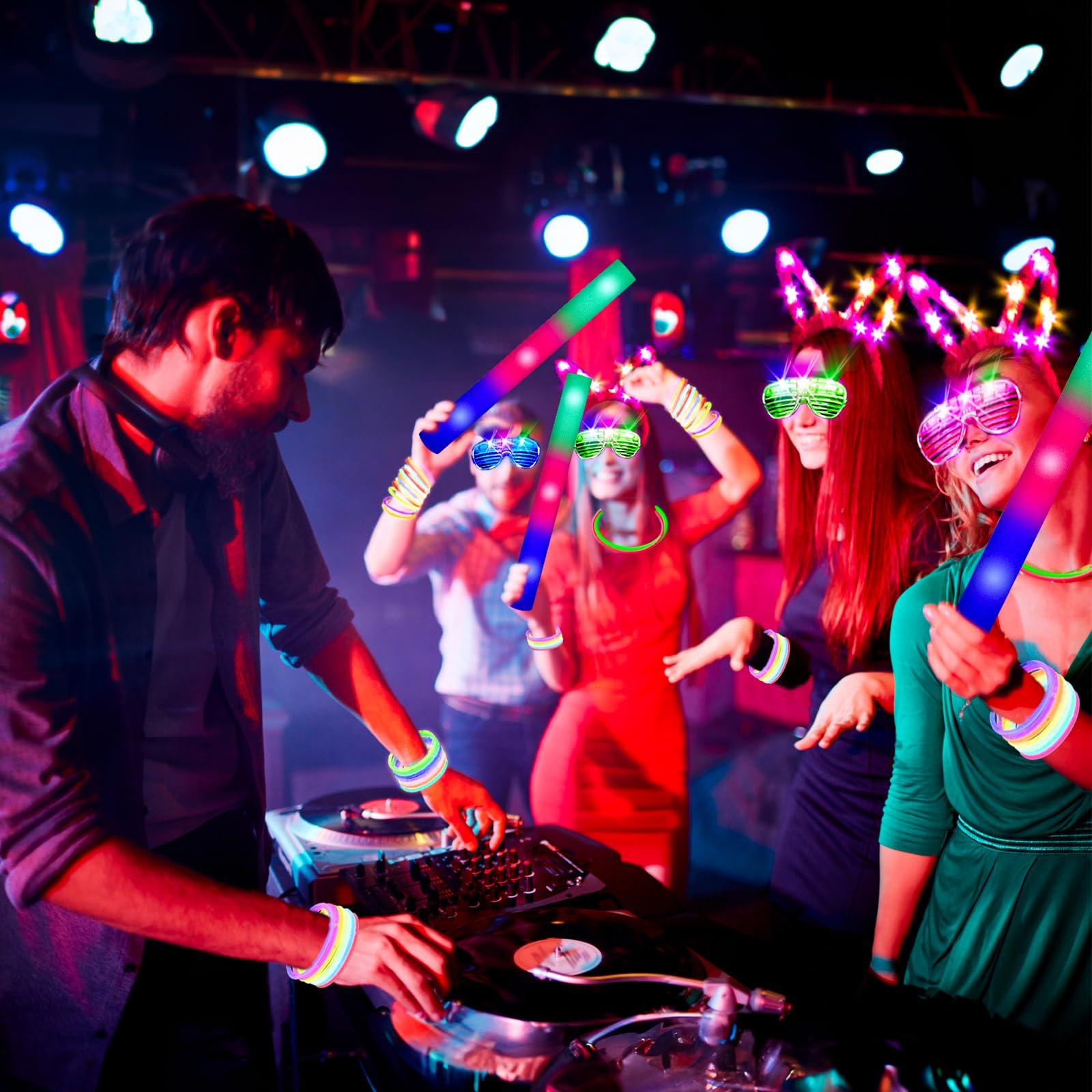 SHQDD 236 PCS Glow in the Dark Party Supplies, Halloween Party Favors, 12PCS 16" Foam Glow Sticks, 12PCS LED Glasses, 12PCS Bunny Ear Headband and 100PCS Glow Sticks for Neon Party for Kids or Adults - Image 2