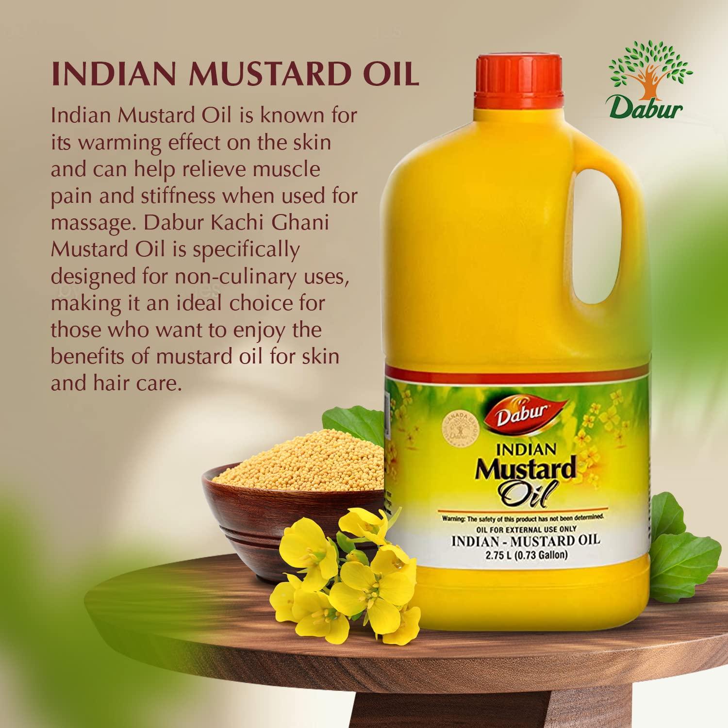 Dabur Kachi Ghani Mustard Oil - Unrefined Therapeutic-Grade Oil from Mustard Seeds for Skin, Hair Care, and Body Massage, Cold-Pressed (2750 ml) - Image 2