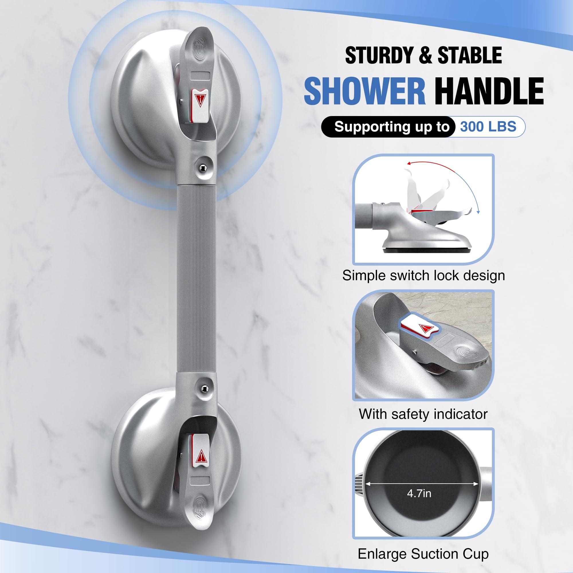 DAILYLIFE Shower Grab Bar for Bathtubs and Showers, 19 inch Heavy Duty Shower Handle with Strong Suction Cup, 300lbs Safety Shower Handrails for Seniors and Elderly, Silver - Image 5