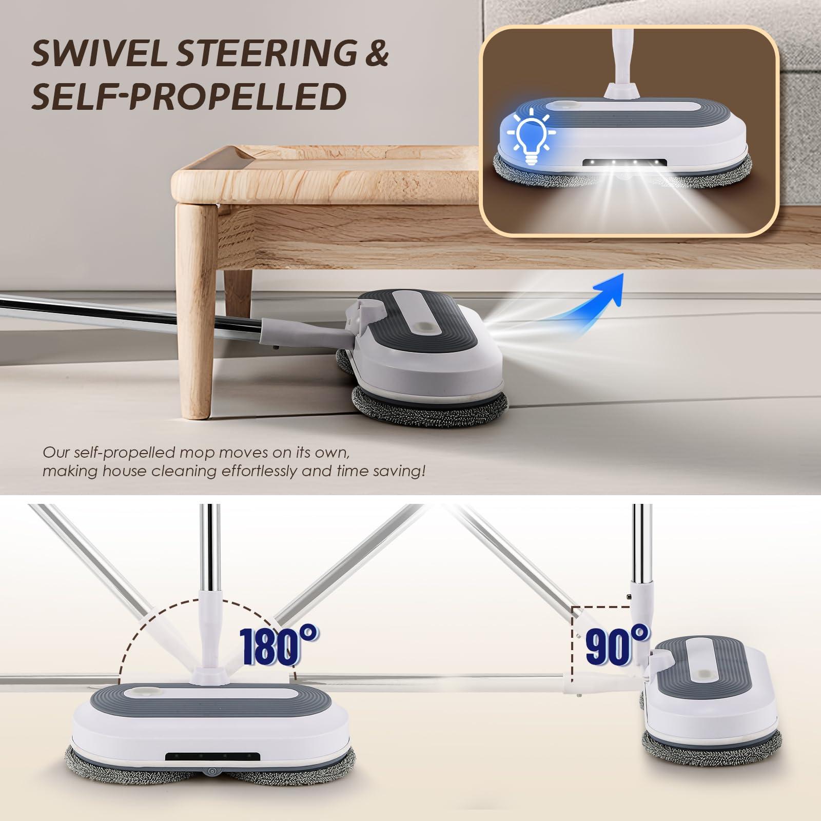 Hapyvergo Cordless Electric Spin Mop for Floor Cleaning with Water Sprayer, LED Headlights Automatic Mop for Hardwood Floors, Suitable for Wooden, Marble, Tile, Hardwood Floor, 4 Mop Pads - Image 3