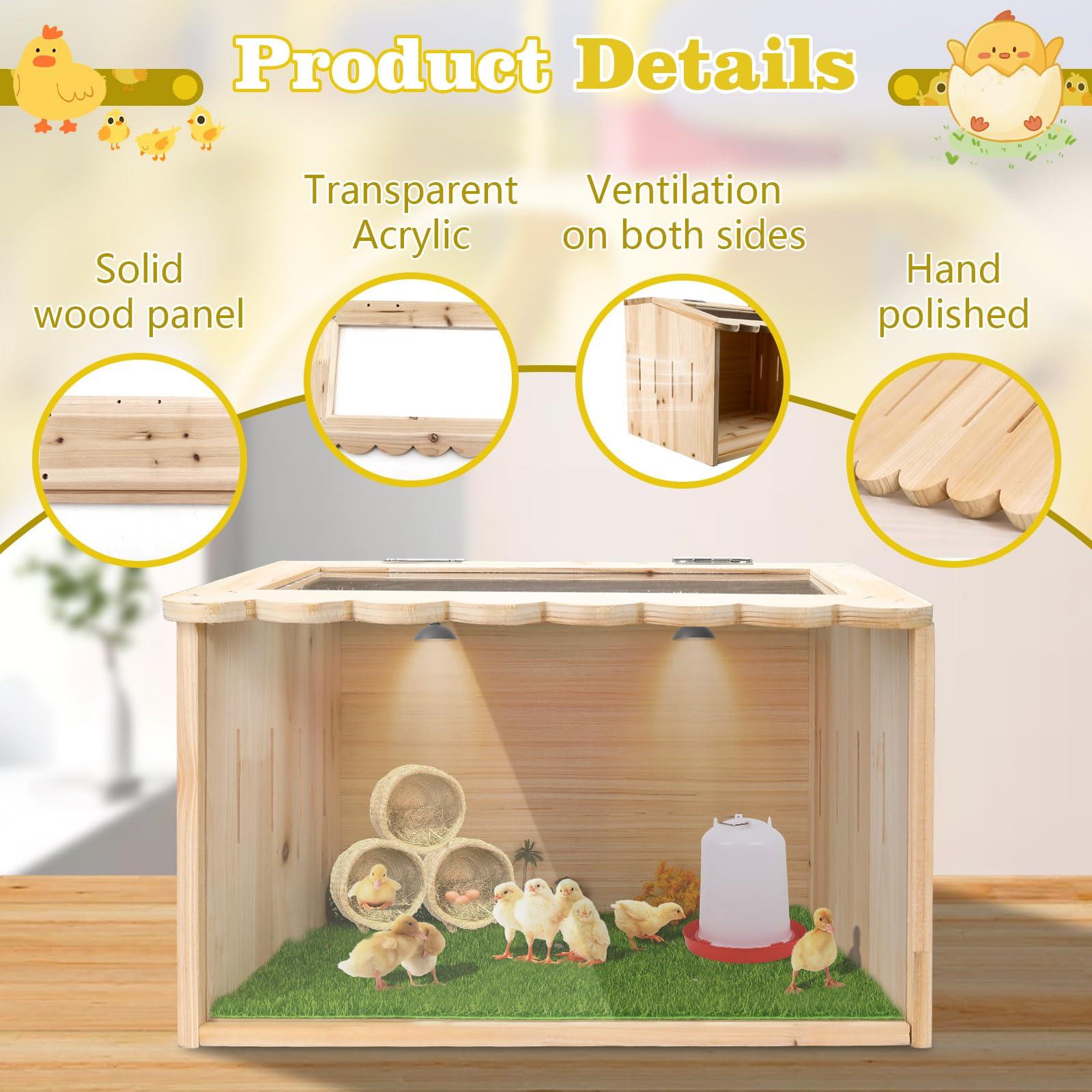 Chicken Brooder Box, Large Wooden Brooder Box for Chicks, Chick Brooder Baby Chicken Supplies, Animal Playpen with Top for Chickens, Ducks, Quails, Hamsters (15.7''*11.8''*11.8'') - Image 3