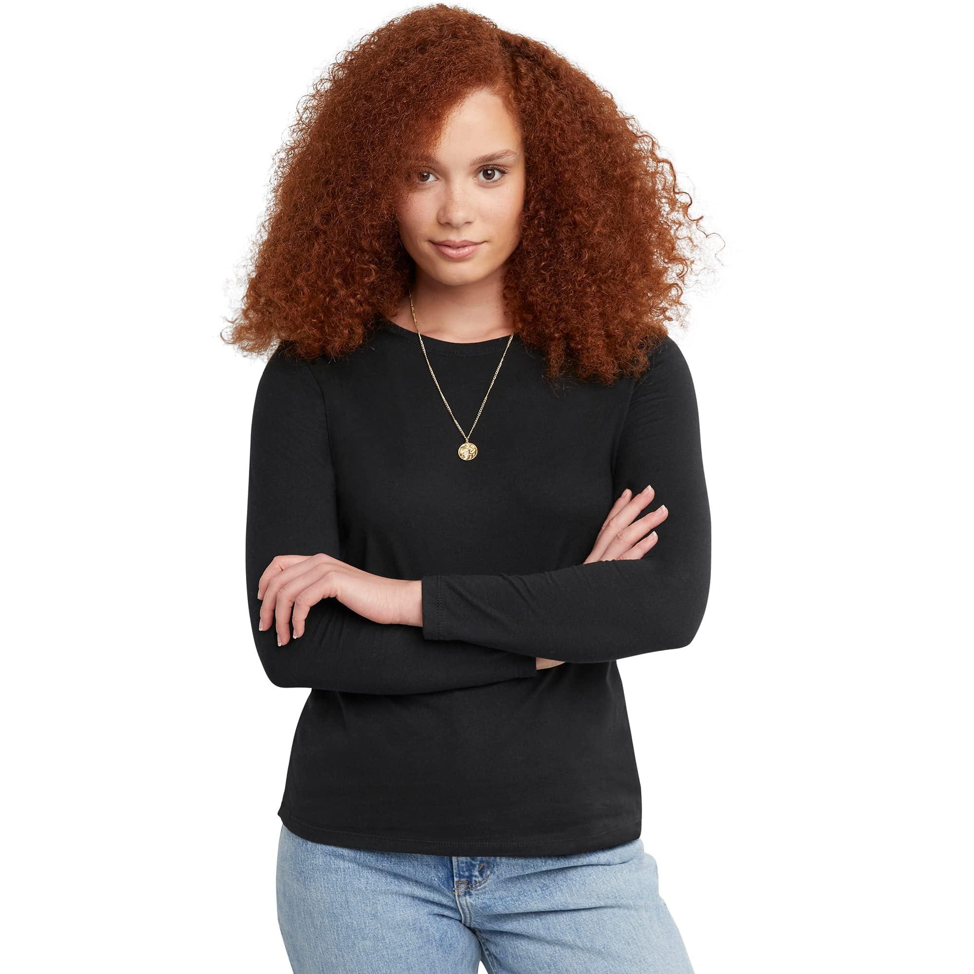 Hanes Women's Long Sleeve Cotton T-Shirt, Lightweight Crewneck Tee for Women, Modern Fit