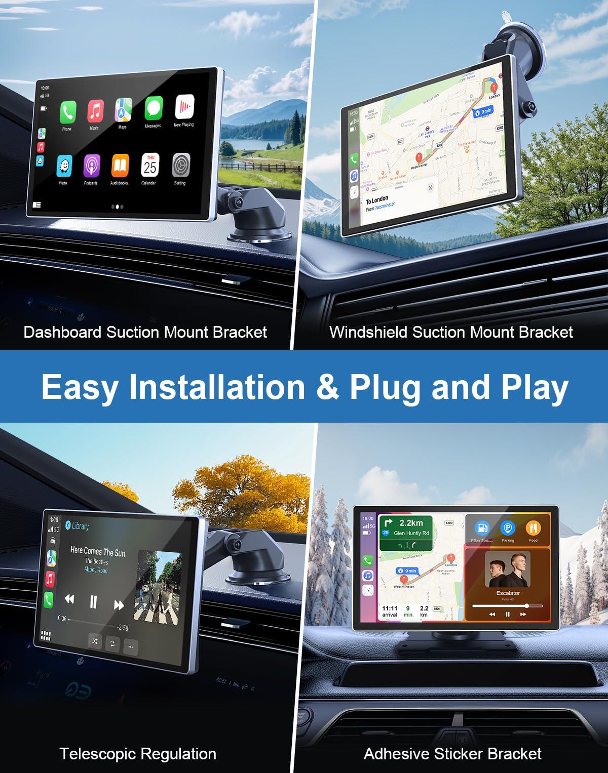 Oscio Wireless Carplay Screen for Car 4K Dash Cam & 1080P Backup Camera, 9" Portable Car Stereo with Apple Carplay & Android Auto, Voice Control, GPS Navigation, Mirror Link, Bluetooth - Image 7