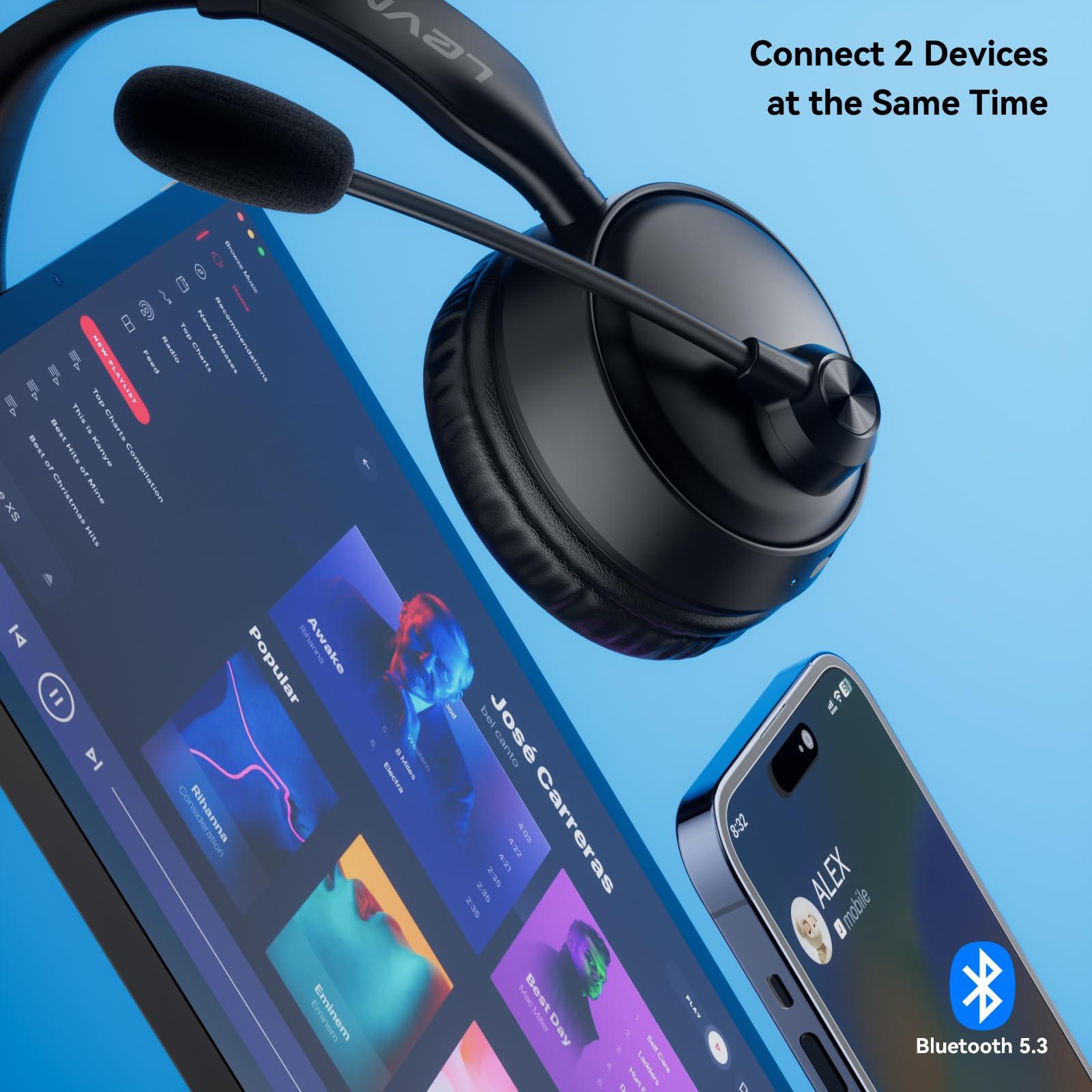 LEVN Bluetooth Headset with Mic & Mute Button, 60 Hrs Noise Cancelling Wireless Headset with Multipoint Connect to Cell Phone/Tablet/PC/Laptop - Image 3