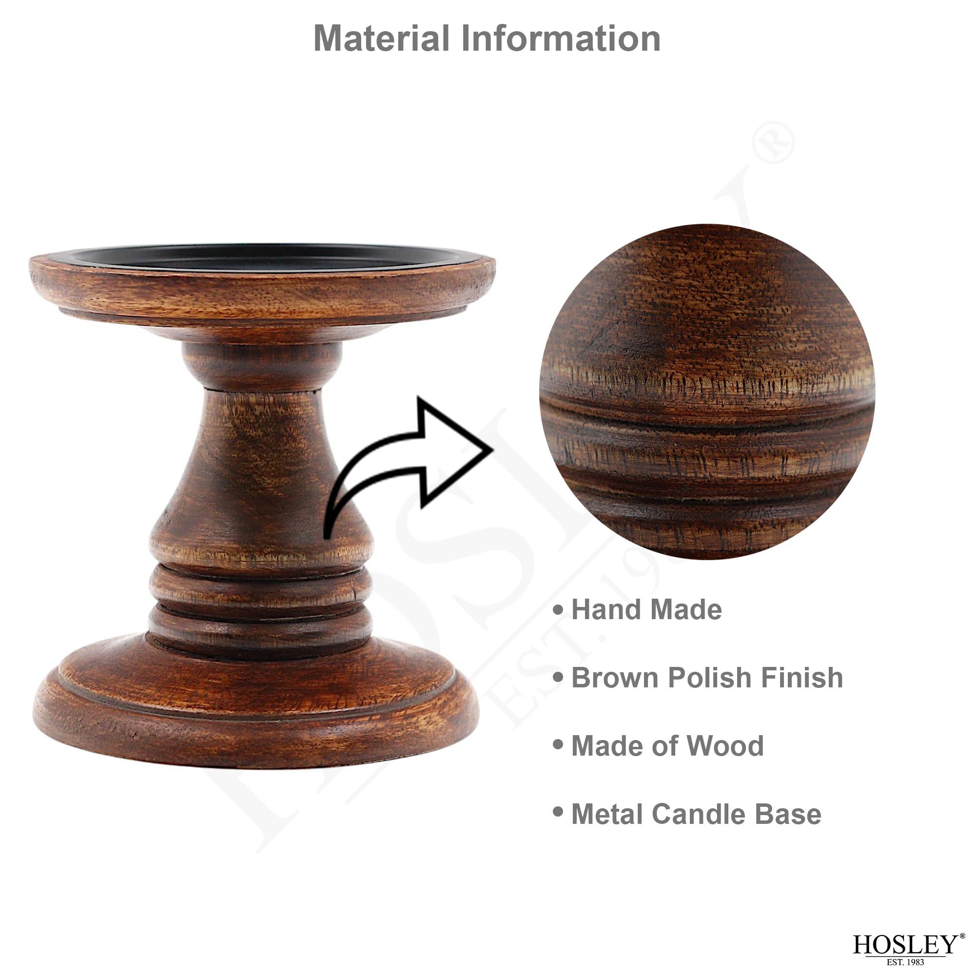 Hosley Set of 2 Brown Wood Pillar Candle Holders 5 Inch High Ideal Gift for Weddings Bridal Party Spa Reiki Meditation Votive LED Pillar Candle Gardens - Image 6