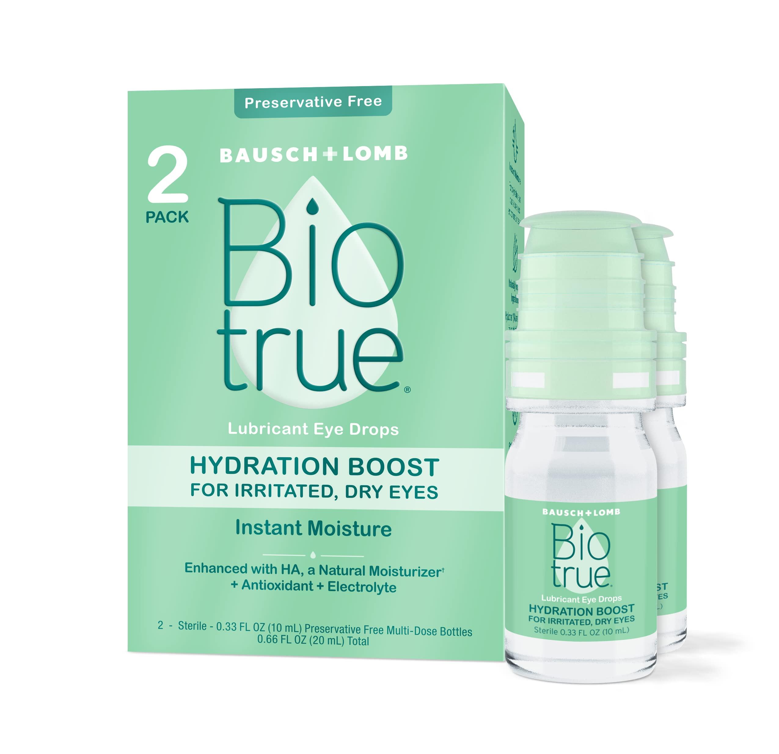 Biotrue Hydration Boost Eye Drops for Irritated and Dry Eyes from Bausch + Lomb, Preservative Free, Contact Lens Friendly, 0.33 FL OZ (10 mL), Pack of 2
