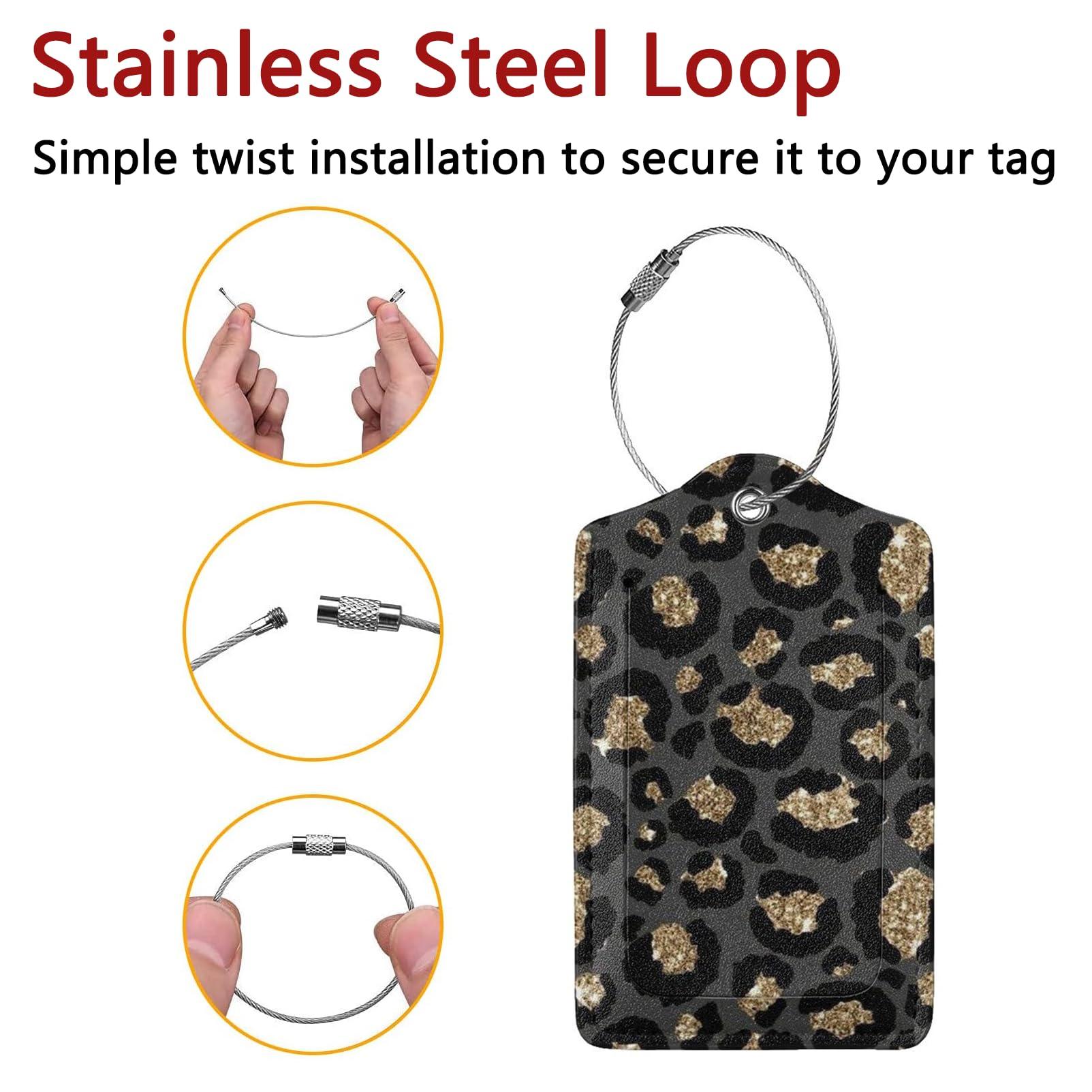 GACCAP 2 Pack Luggage Tags for Suitcase, Privacy Cover ID Label with Stainless Steel and Address Card for Travel Bag Backpack Cruise Ship Essentials Tag Women Girls - Black Gold Leopard Cheetah - Image 3
