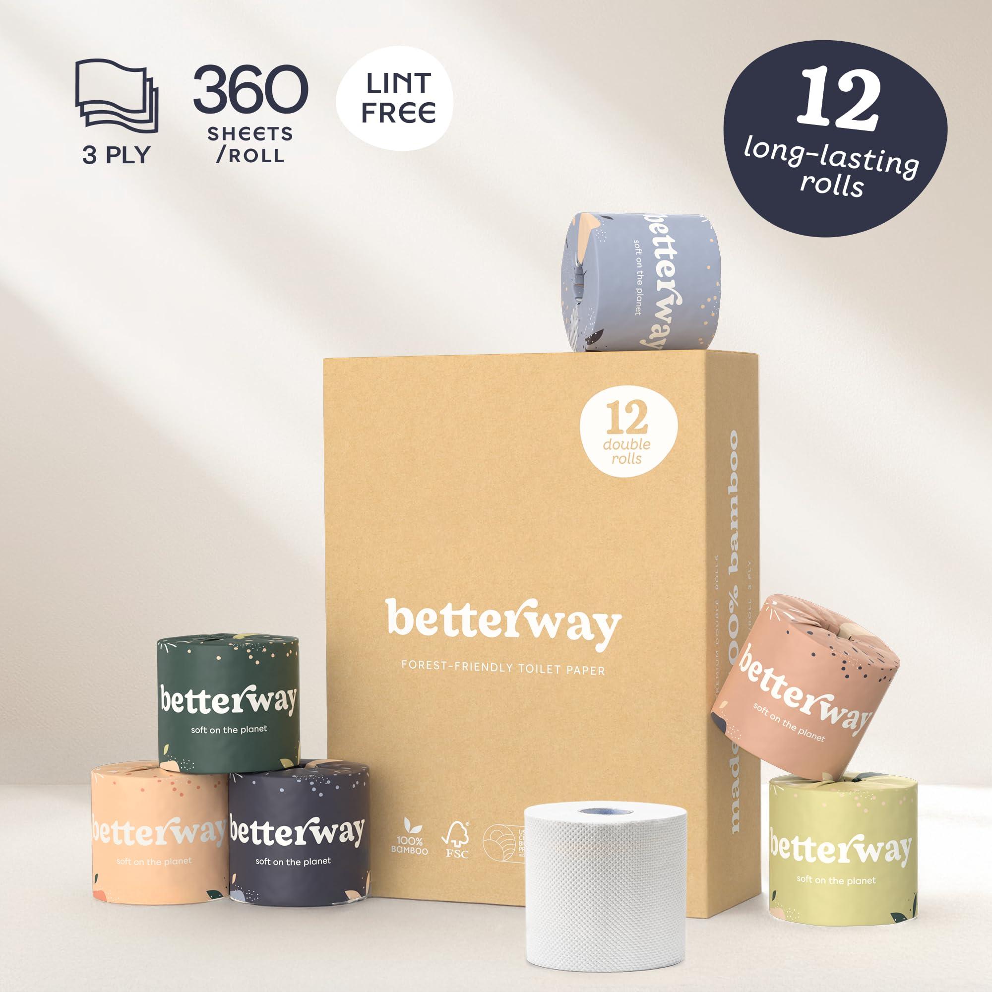 Betterway Bamboo Toilet Paper 3 Ply - Sustainable Toilet Tissue - 12 Double Rolls & 360 Sheets Per Roll - Septic Safe - Organic, Plastic Free - FSC Certified - Image 6