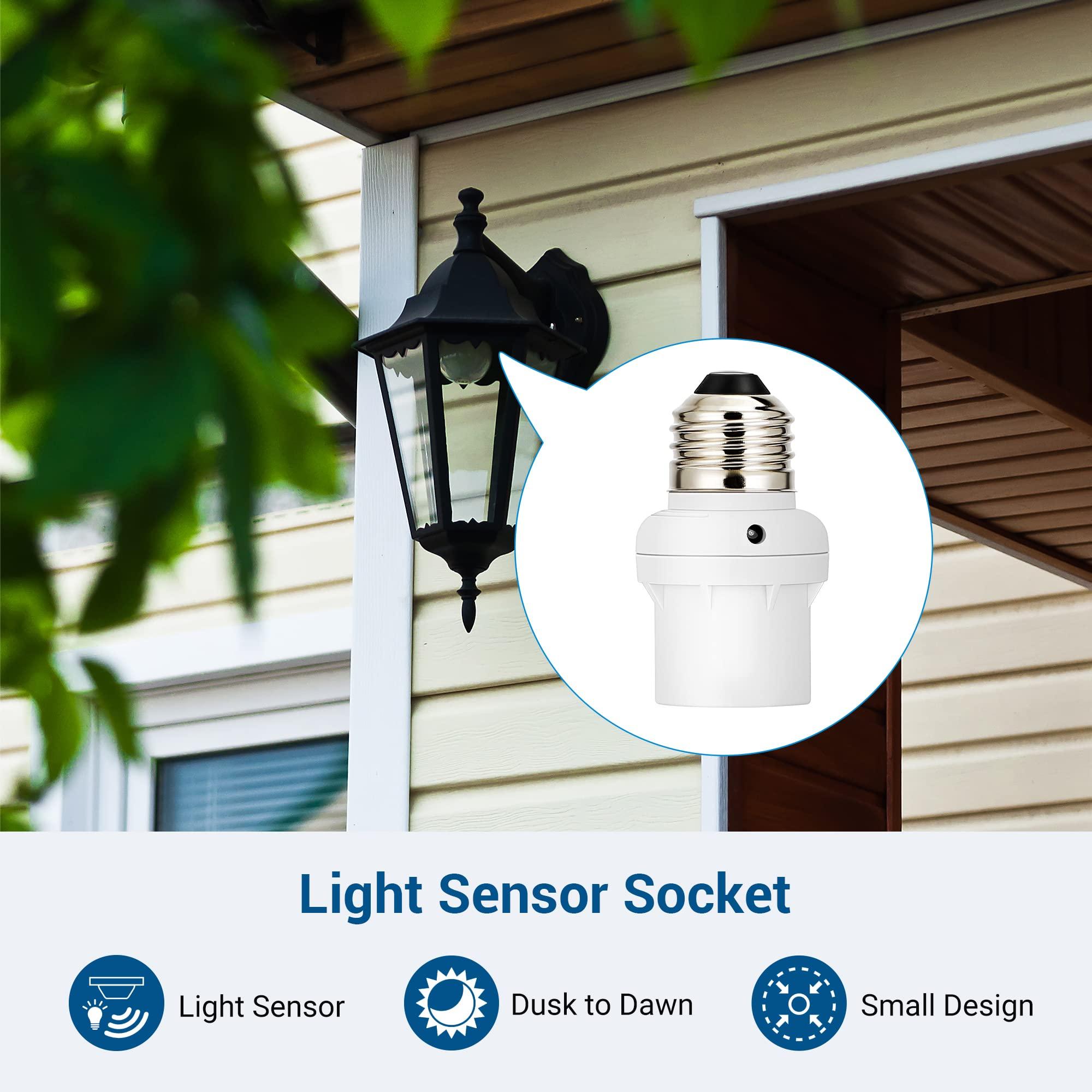 DEWENWILS Light Sensor Socket, E26 E27 Dusk to Dawn Light Bulb Sockets for Light Fixtures, Compatible with Incandescent/CFL/LED/Halogen Bulbs, ETL Listed, 6 Pack, White - Image 2