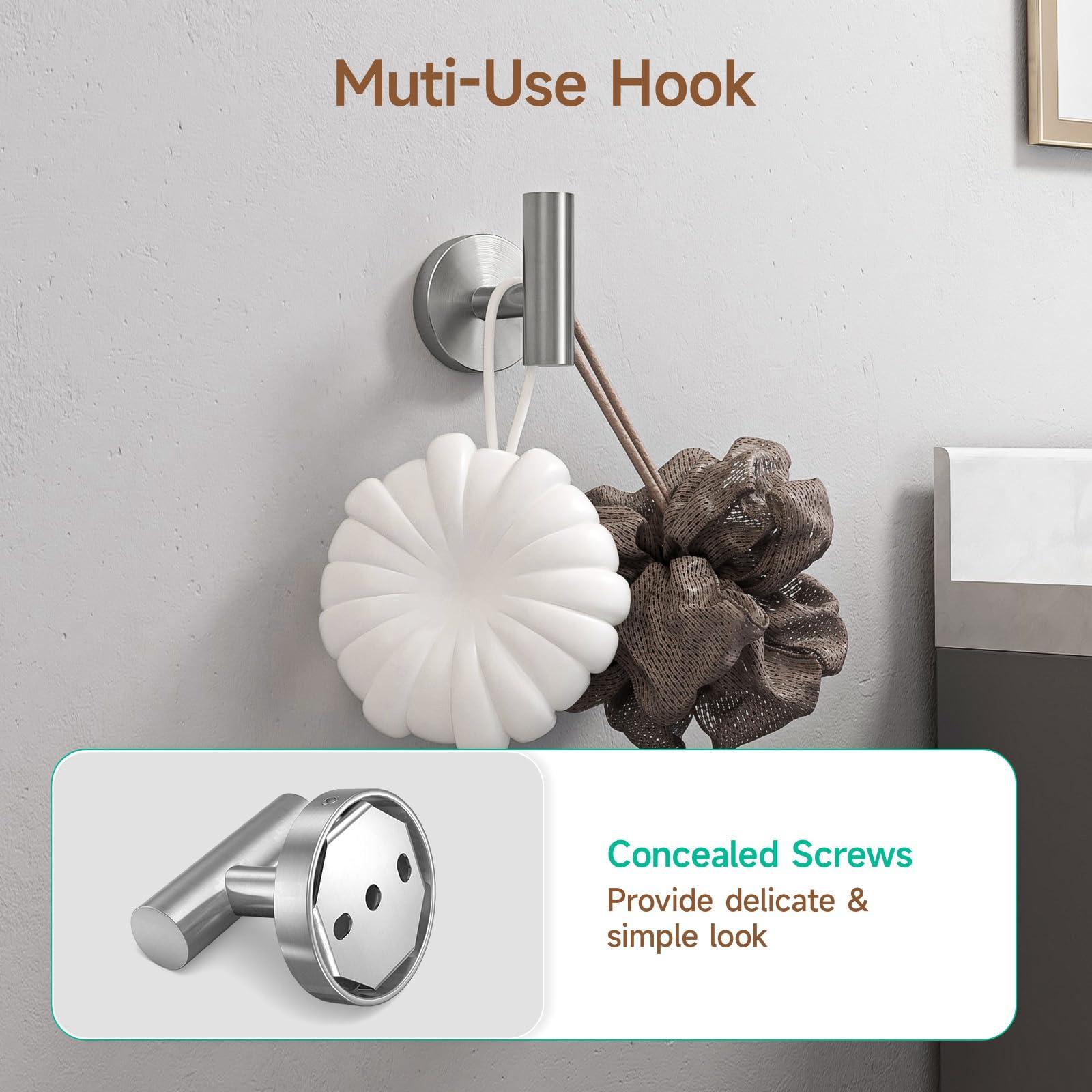 USHOWER Brushed Nickel Bathroom Hardware Set, Modern 24-Inch Towel Bar Set Wall Mounted, Durable SUS304 Stainless Steel Bathroom Accessories Set, 4-Piece - Image 8