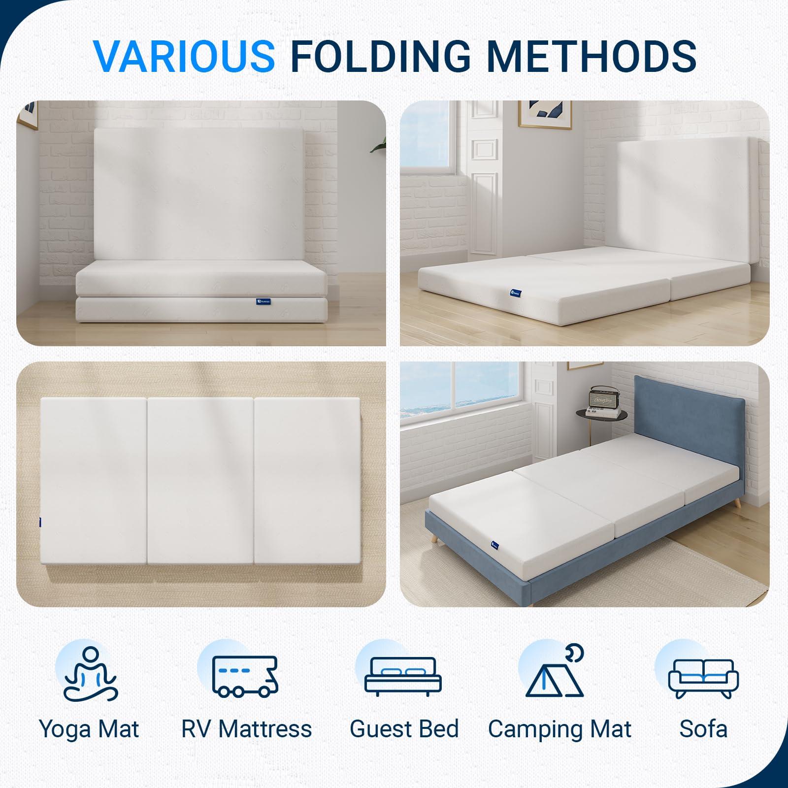 Avenco Folding Mattress, 4 Inch Trifold Mattress, Twin Size Folding Mattress for Indoors, RV/Camper Van, Travel, Camping, Guest Room-Breathable Cover & Non-Slip Bottom - Image 6