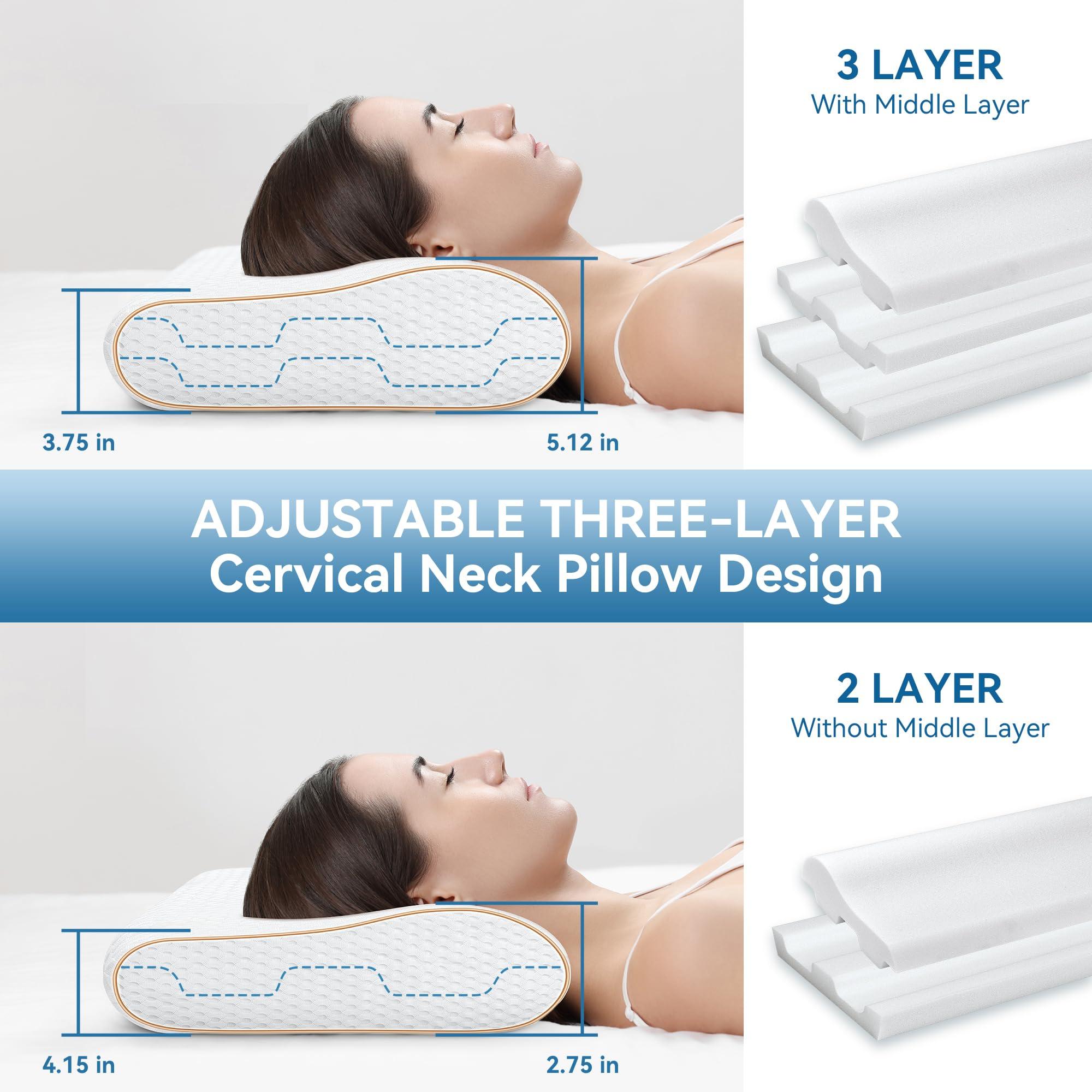 zibroges Sandwich Memory Foam Pillow for Sleeping - Ergonomic Cervical Cooling Pillows Queen Size, Adjustable Contour Pillow for Neck Pain Relief, Bed Pillow for Side, Back & Stomach Sleepers - Image 2