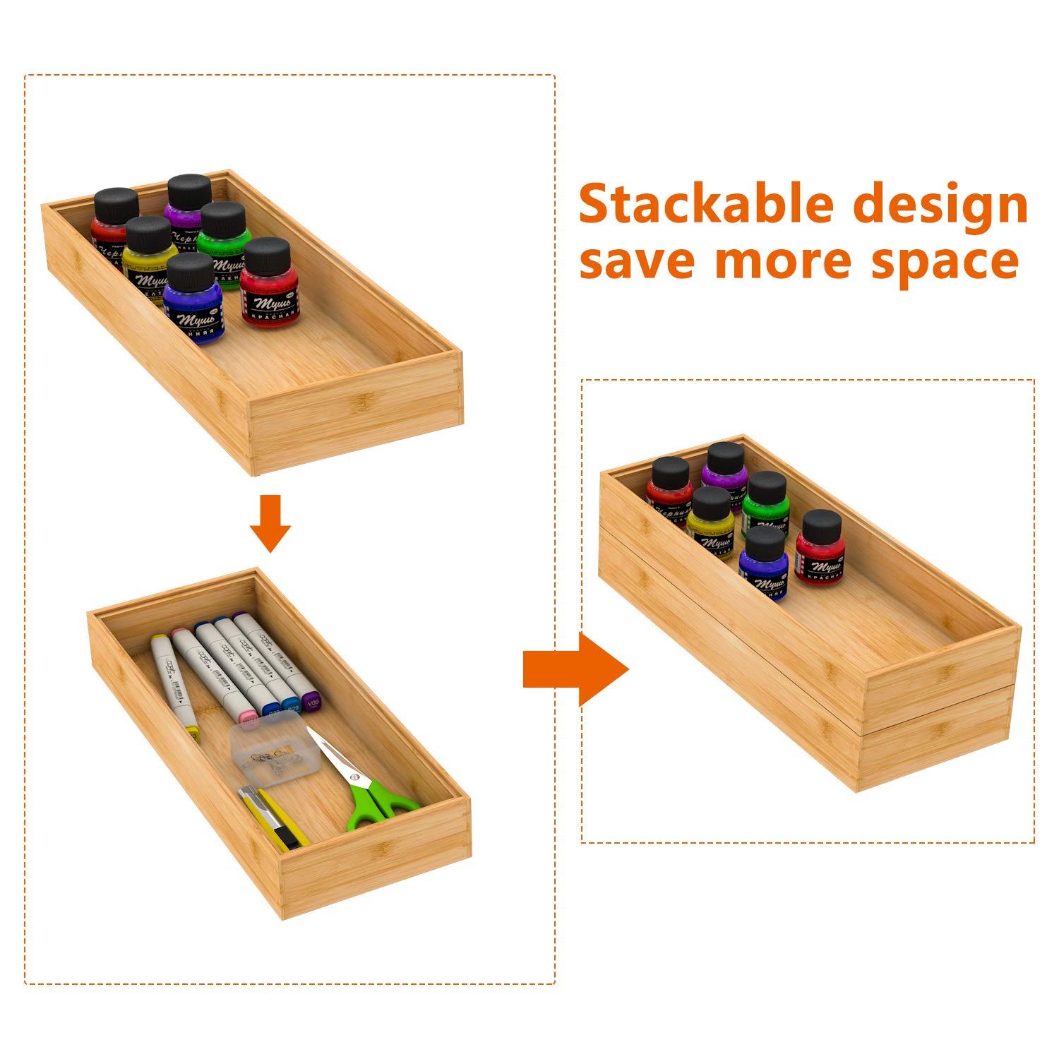 Drawer Organizer Storage Box Kitchen - Wood Stackable Tray Utensil Organizer for Office Drawers,Cabinets,Shelves,Pantry,or Bathroom Counter,Drawer Dividers for Silverware Set of 2（15x6x2.5inch） - Image 7