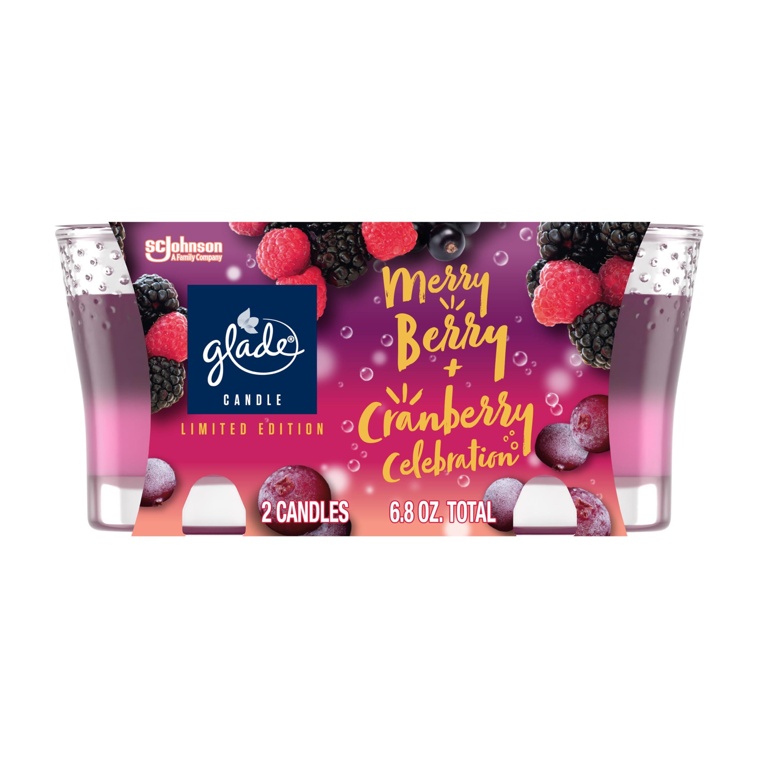 Glade Candle Jar, Air Freshener, 2in1, Merry Berry & Cranberry Celebration, Limited Edition Scent, 3.4 Oz, 2 Count