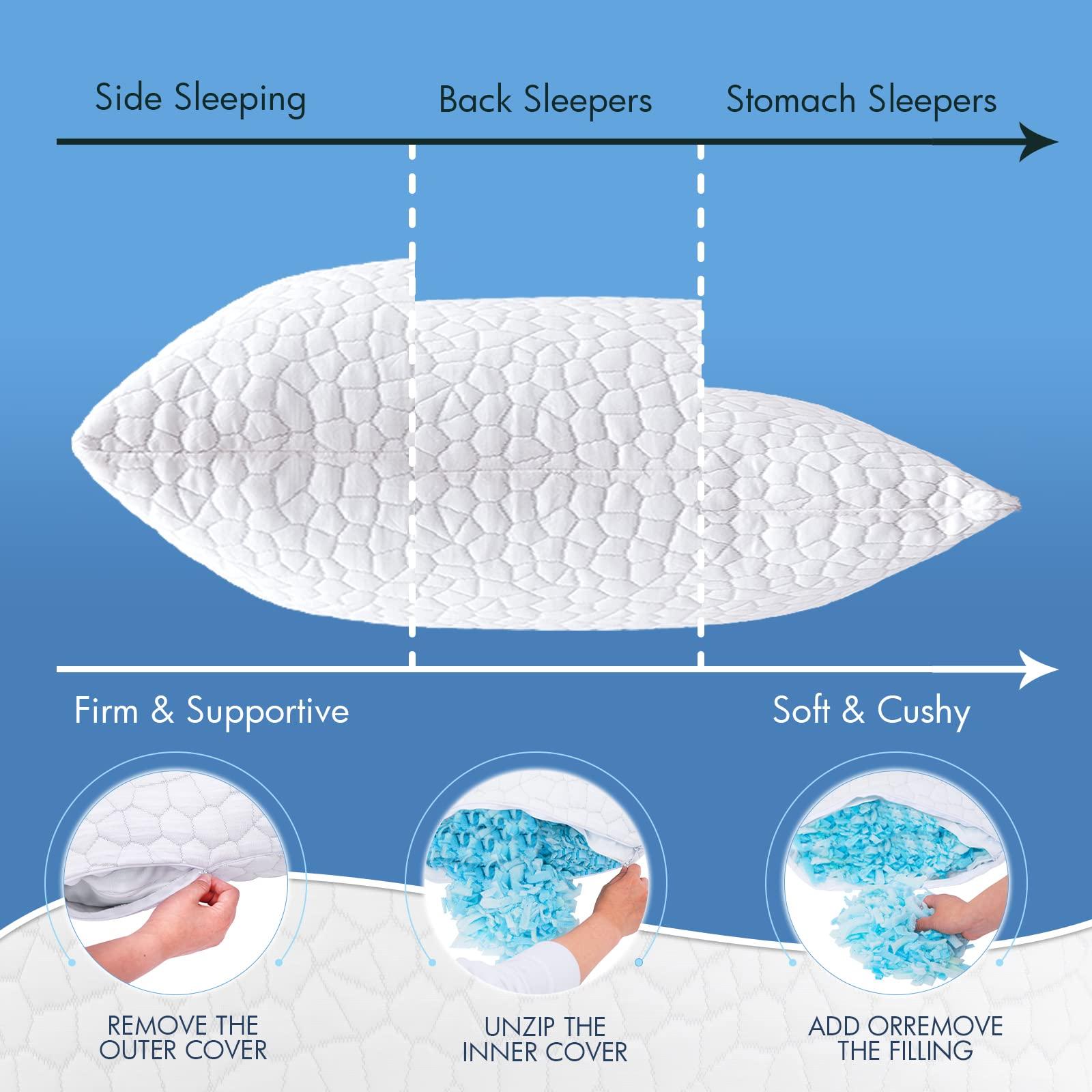 SUPA MODERN Cooling Bed Pillows for Sleeping 2 Pack Shredded Memory Foam Pillows Queen Size Set of 2, Adjustable Cool Pillow for Side Back Stomach Sleepers Luxury firm Gel Pillows for Neck Pain Relief - Image 7