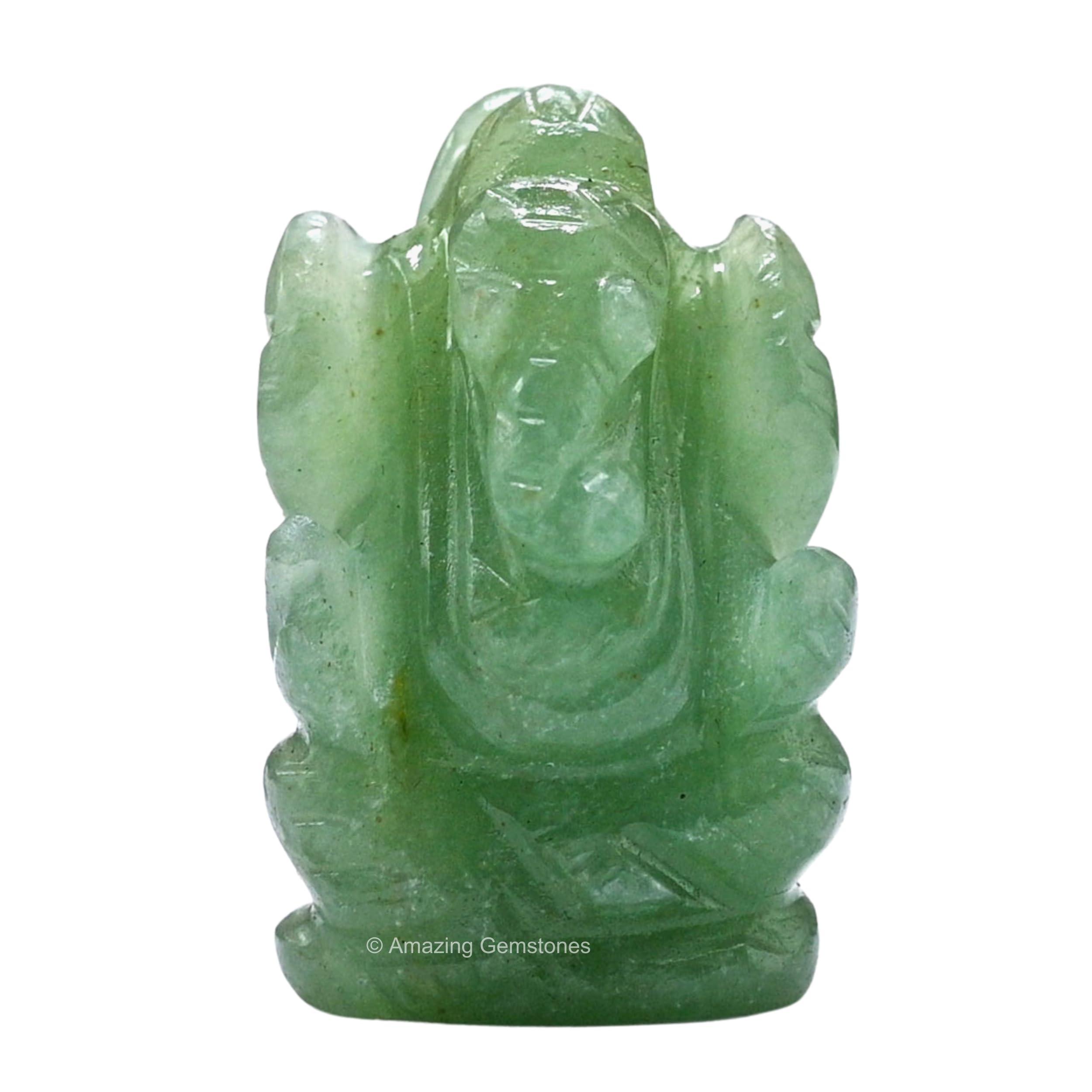 Green Aventurine Ganesha Idol - Crystal Ganesha Idol for Car Dashboard - Spiritual Home, Office and Room Table Decor Ganesha Statues Made of Crystals and Healing Stones