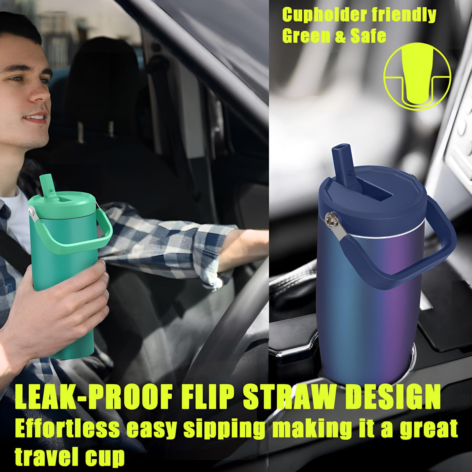 Zukro 50 OZ Tumbler With Flip Straw |Triple-Wall Vacuum Insulated Water Jug With Top Handle For Gym Sports Outdoors |Large Leak Proof Stainless Steel Water Bottle, Fit in Cupholder |Cold 34 Hours - Image 6