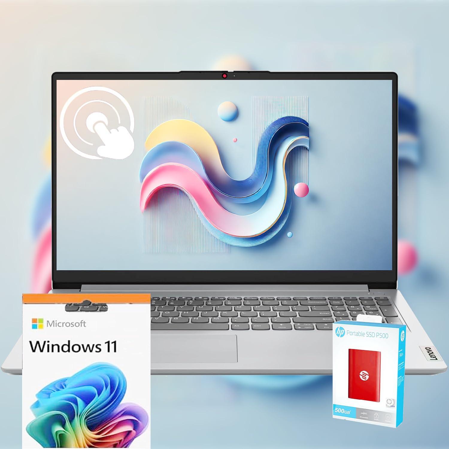 Lenovo 2025 Touchscreen Laptop, 40GB RAM, 1.5TB SSD (1TB PCIe SSD withHP P500 512GB Portable SSD), Intel Core i3-1215U CPU, Windows 11, Business and Home Lover Laptop with Microsoft Office Suite