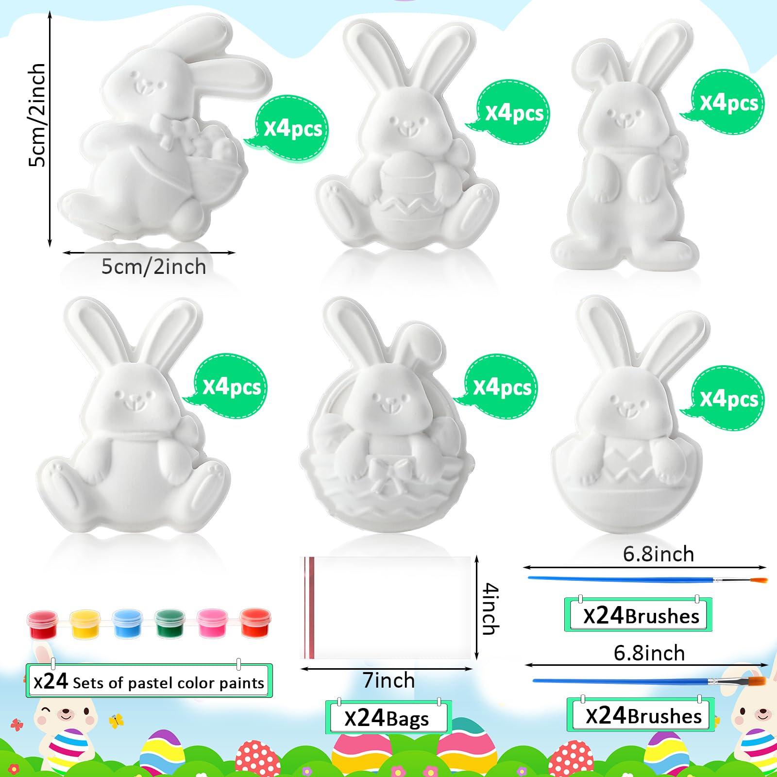 Foilswirl 24 Set Easter Bunny DIY Painting Kit Ceramic to Paint Your Own Bunny Statues Unpainted Plaster Figurines with Brushes Acrylic Bags Arts and Crafts Kits Party Favor for Adults - Image 3