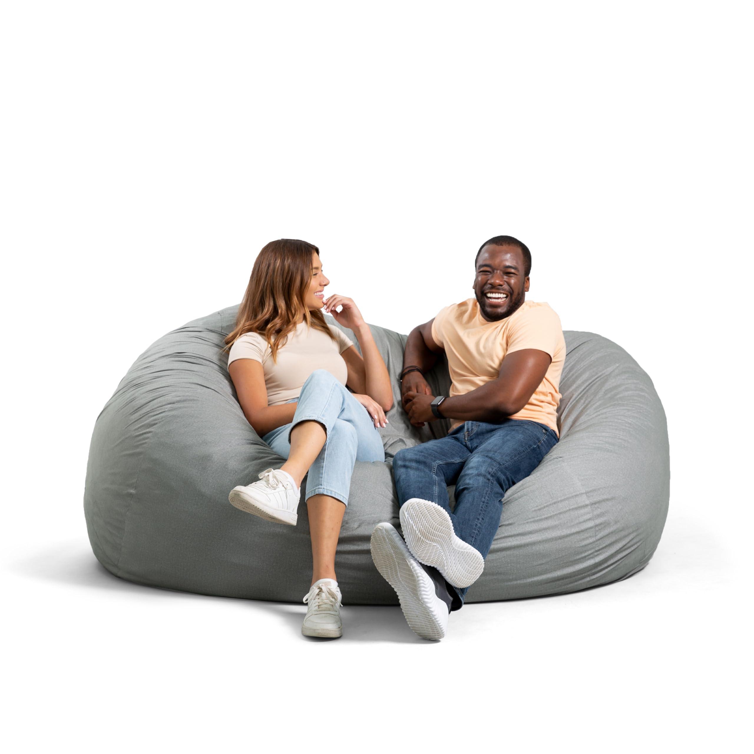 Big Joe Fuf XXL Foam Filled Bean Bag Chair with Removable Cover, Fog Lenox, Durable Woven Polyester, 6 feet Giant