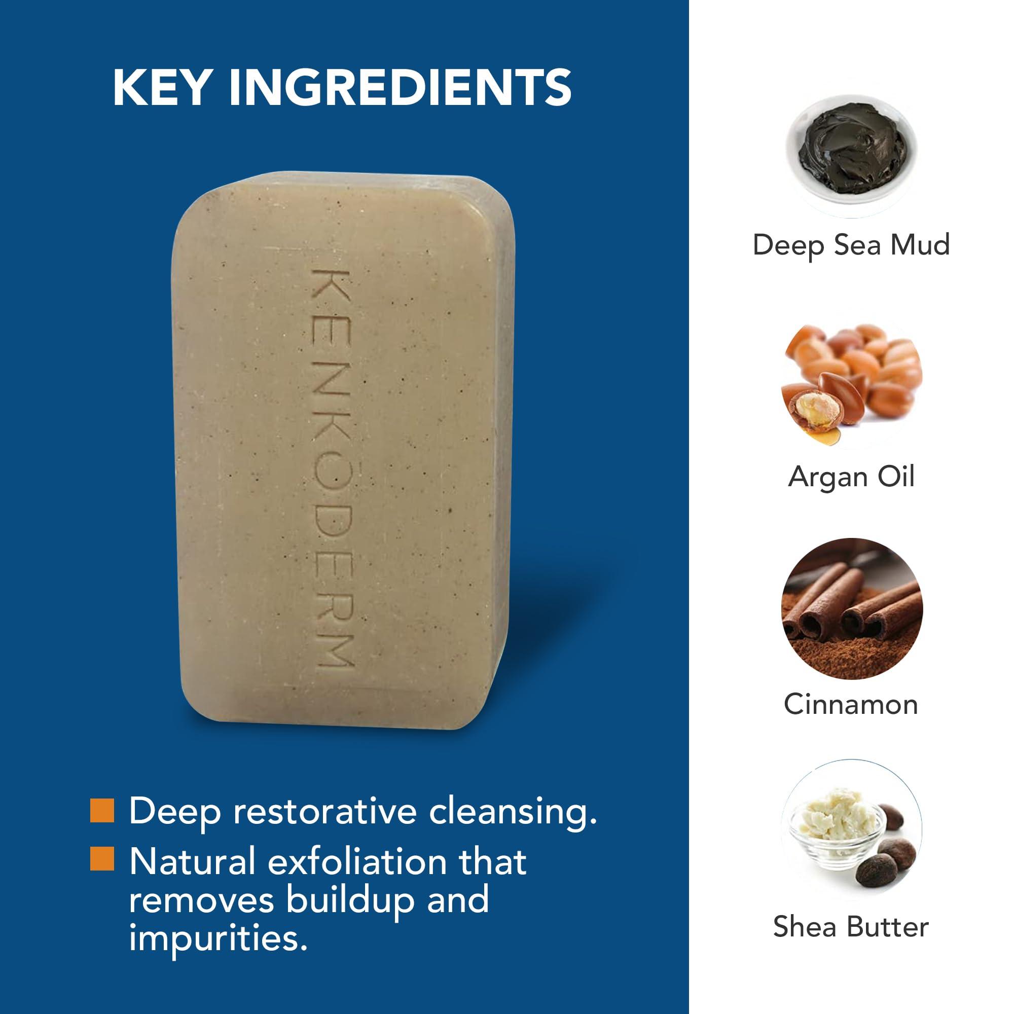 Kenkoderm Psoriasis Dead Sea Mud Soap with Argan Oil & Shea Butter, Natural Exfoliating Body & Face Cleanser for Sensitive Skin, Fragrance & Color-Free, 4.25 Ounce, 4 Bars - Image 3