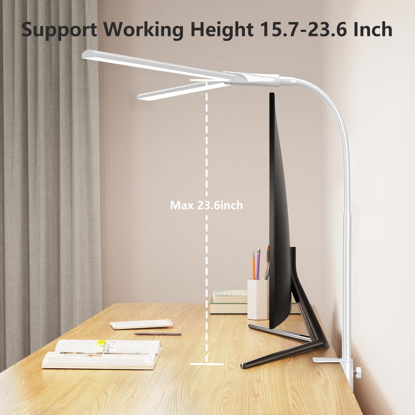 EppieBasic LED Double Head Architect Lamps, Extra Bright Workbench Office Lighting, Eye Protection Modern Desk Light for Monitor Working Reading White 1200LM - Image 7