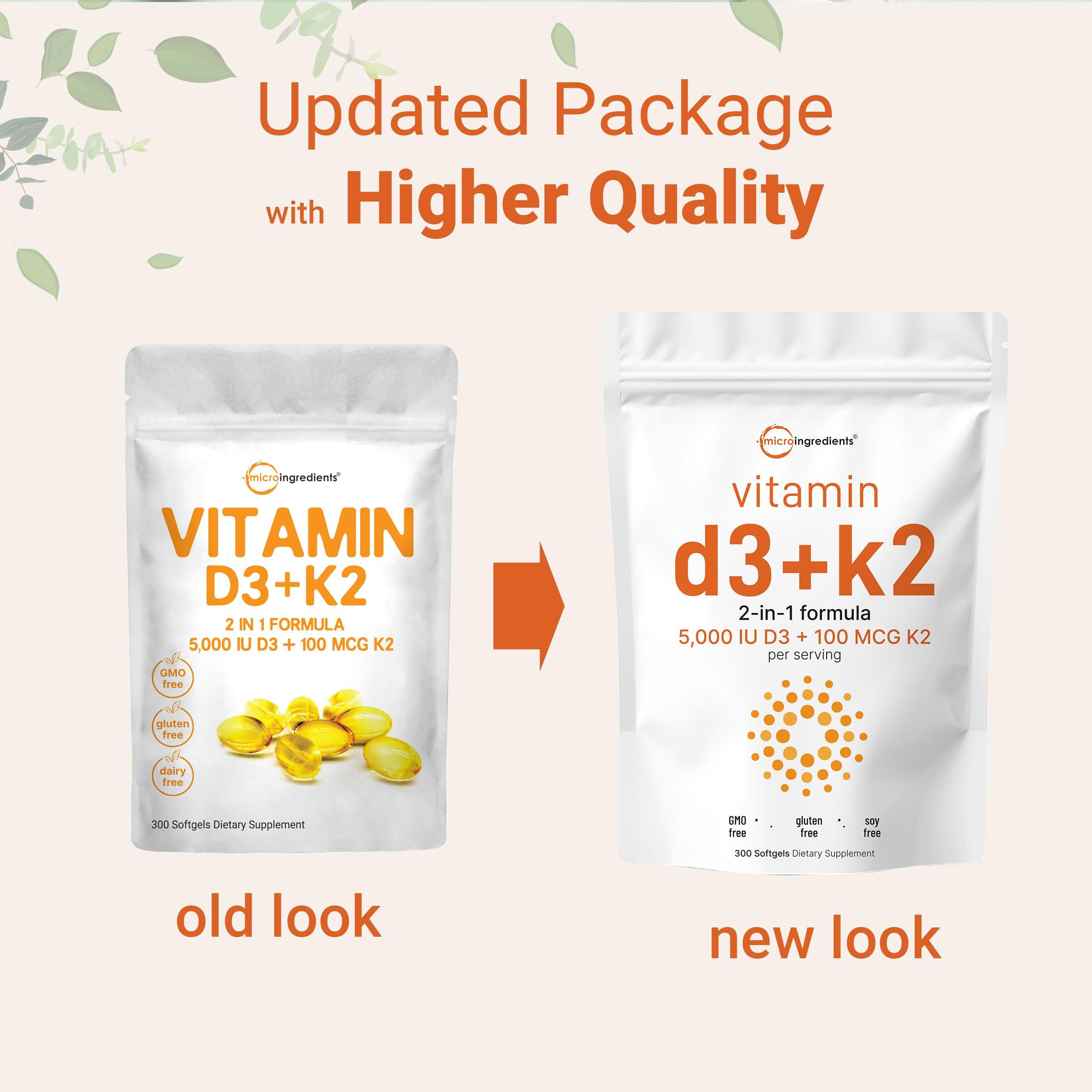 Micro Ingredients Vitamin D3 5000 IU with K2 MK-7 100 mcg, 300 Softgels, 2-in-1 Immune, Heart, Joint, Teeth & Bone Health Support, Easy to Swallow - Image 3