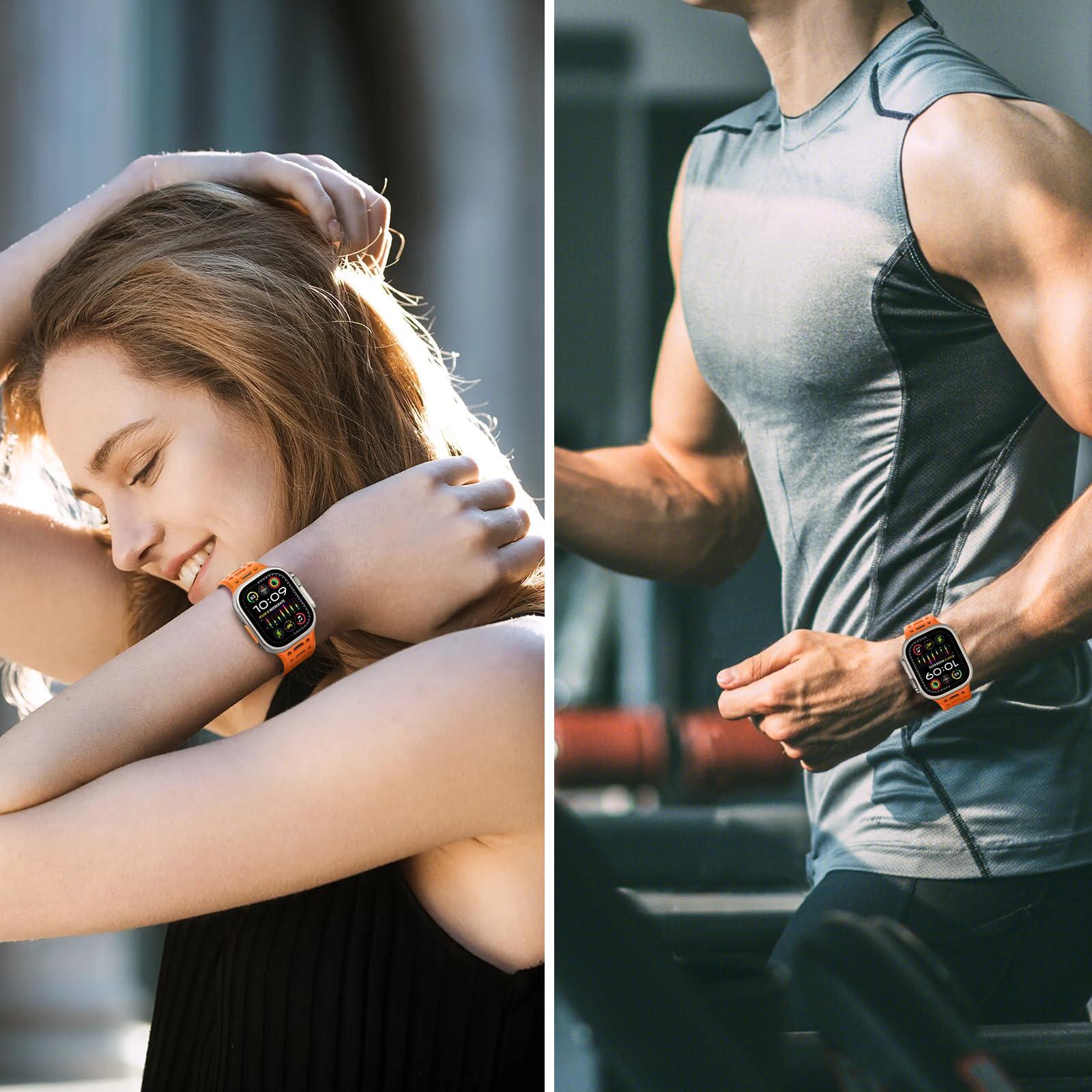 ZZDZZ Compatible with Apple Watch Band 49mm 46mm 45mm 44mm 42mm 41mm 40mm 38mm, Magnetic Silicone Sport Breathable Strap for iWatch Ultra 2 SE Series 10 9 8 7 6 5 4 (49/46/45/44/42mm, Orange/Gray) - Image 7
