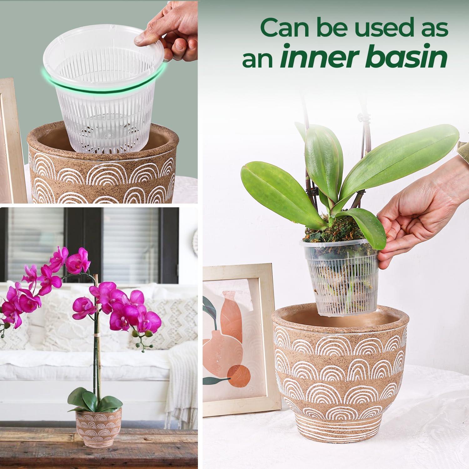 T4U Orchid Pot, 6 Pack 6.3 Inch Orchid Pots with Holes and Saucers, Clear Orchid Pots for Repotting, Plastic Flower Plant Pot for Indoor Outdoor Plants, Slotted Orchids Planter for Root Health - Image 9