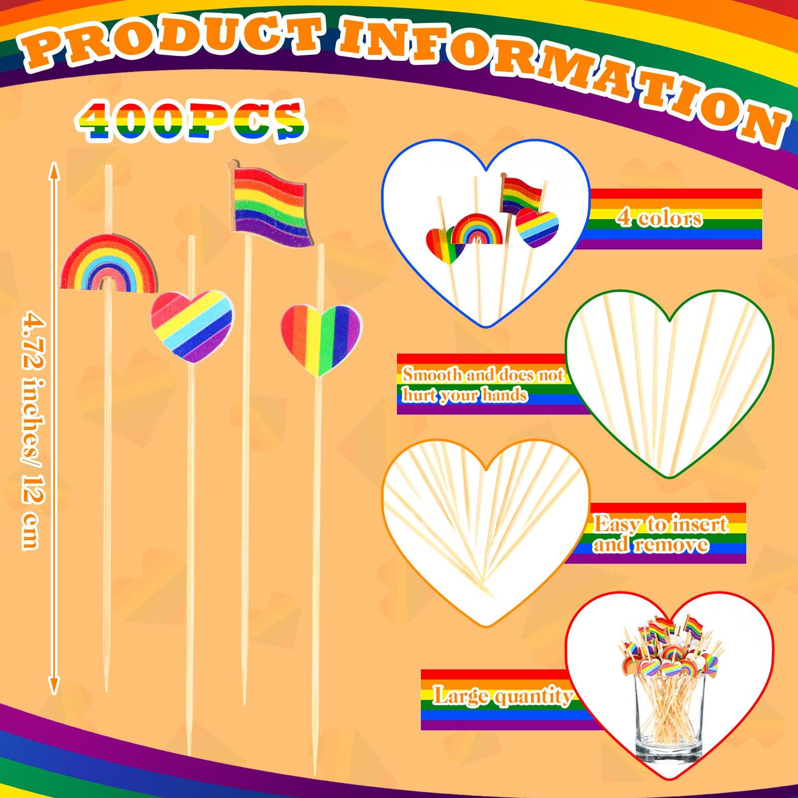 Blushtier 400 Pcs Rainbow Cocktail Picks 4.7 Inch LGBT Pride Bamboo Toothpicks for Appetizers Food Drinks Gay Pride Cocktail Skewers for LGBT Theme Party Supplies - Image 3