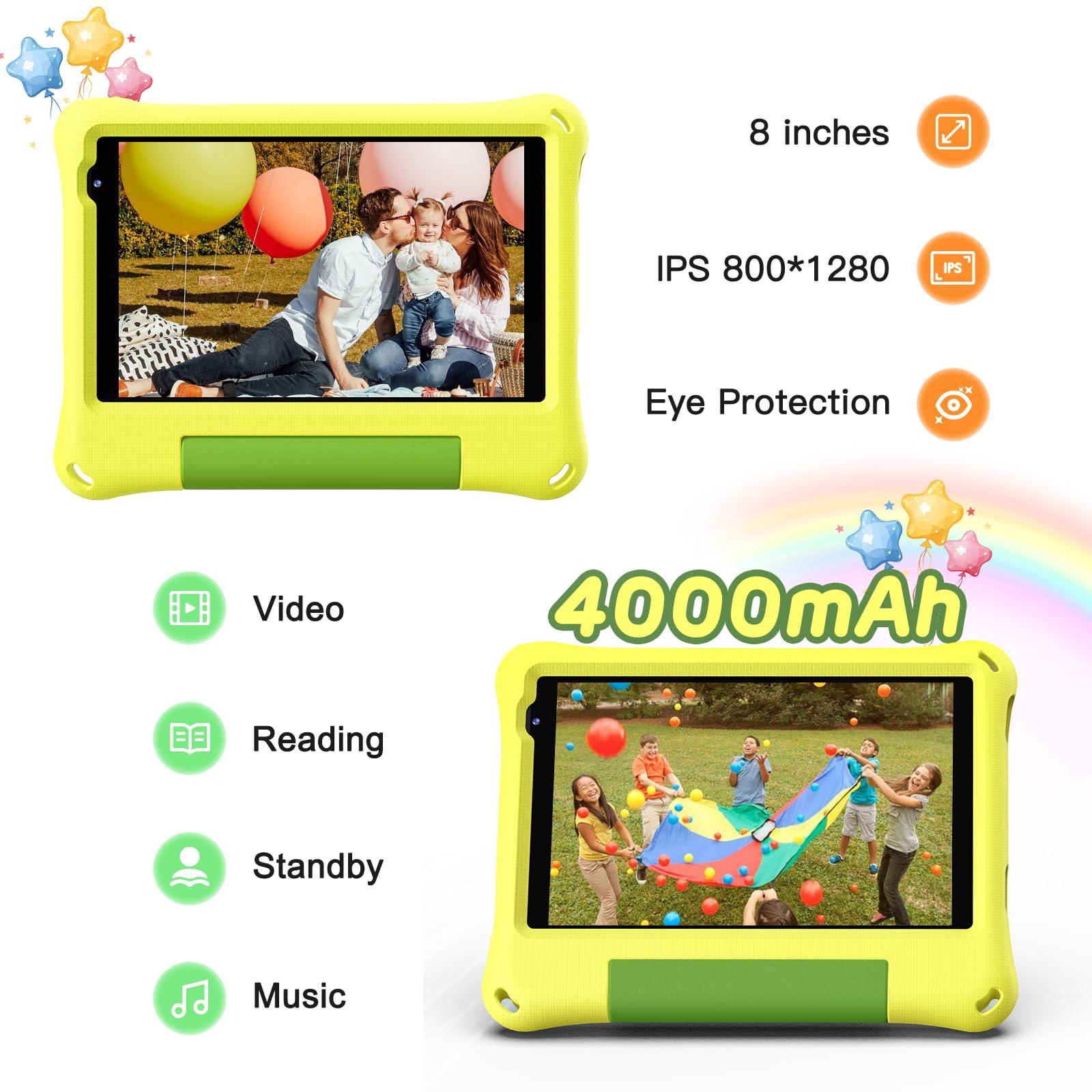 Kids Tablet 8 Inch Android 15, Octa-Core 12GB RAM + 64GB ROM, Toddler Tablet with WiFi 6, Parental Control, Pre-Installed Kids Space, EVA Case, Anti-Glare Screen Protector, Adjustable Strap, Yellow - Image 6