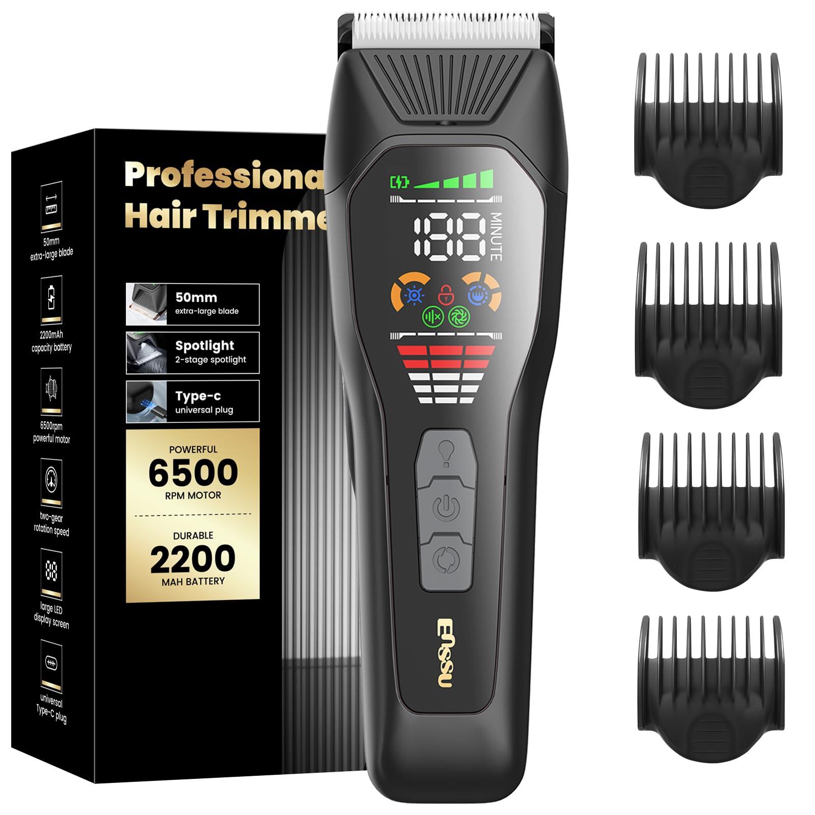 ENSSU Hair Clippers for Men Professional, Rechargeable Hair Trimmer Cordless Barber Clippers with 50mm Blade, Large LED Display, 180-Minutes Runtime for Home Hair Cutting (Black with LCD)