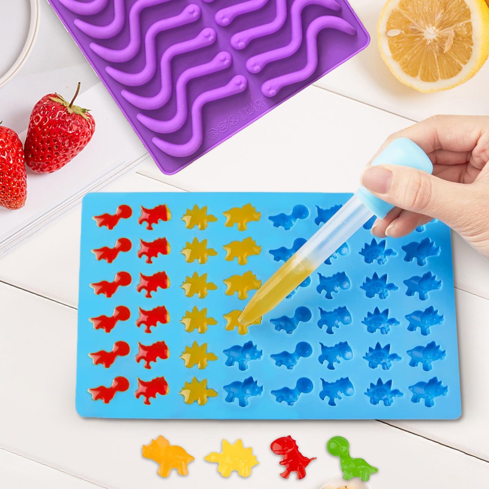 Gummy Candy Molds - Silicone Gummy Bear/Dinosaur/Hearts/Gummy Worm Mold for Kids with 2pcs Dropper,Non-stick and Bpa Free for Mini Candy Chocolate Gummies Baking - Image 2
