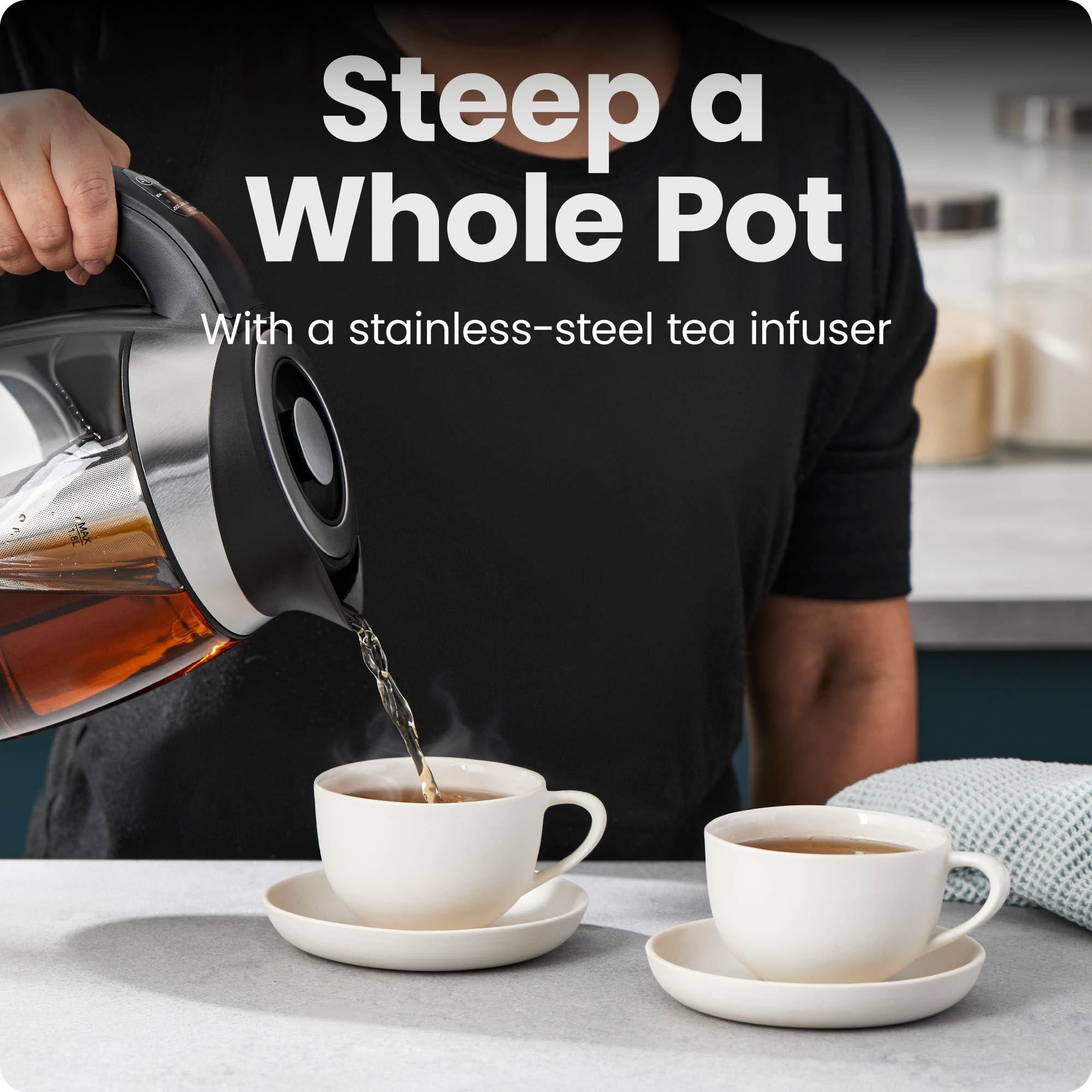 Chefman Electric Kettle with Temperature Control, 5 Presets LED Indicator Lights, Removable Tea Infuser, Glass Tea Kettle & Hot Water Boiler, 360° Swivel Base, BPA Free, Stainless Steel, 1.8 Liters - Image 6