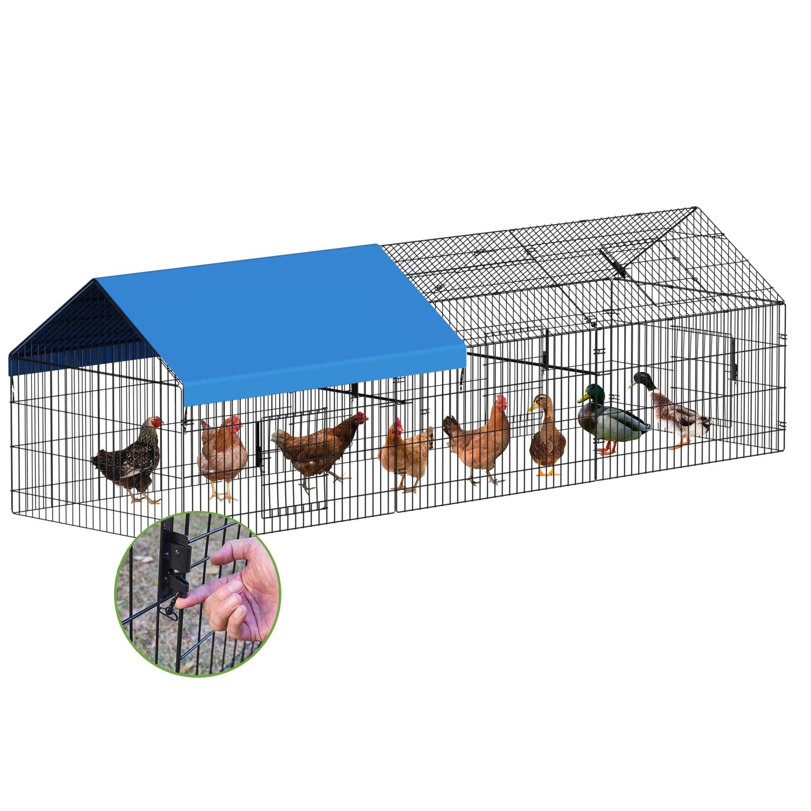 INJOPEXI Metal Chicken Coop 130"×40"×39" Chicken Runs for Yard with Cover Chicken Playpen Enclosure Chicken Pen Kennel Duck Coop Cage for Outdoor Backyard Farm Rabbit Dog Cat Small Animal Poultry