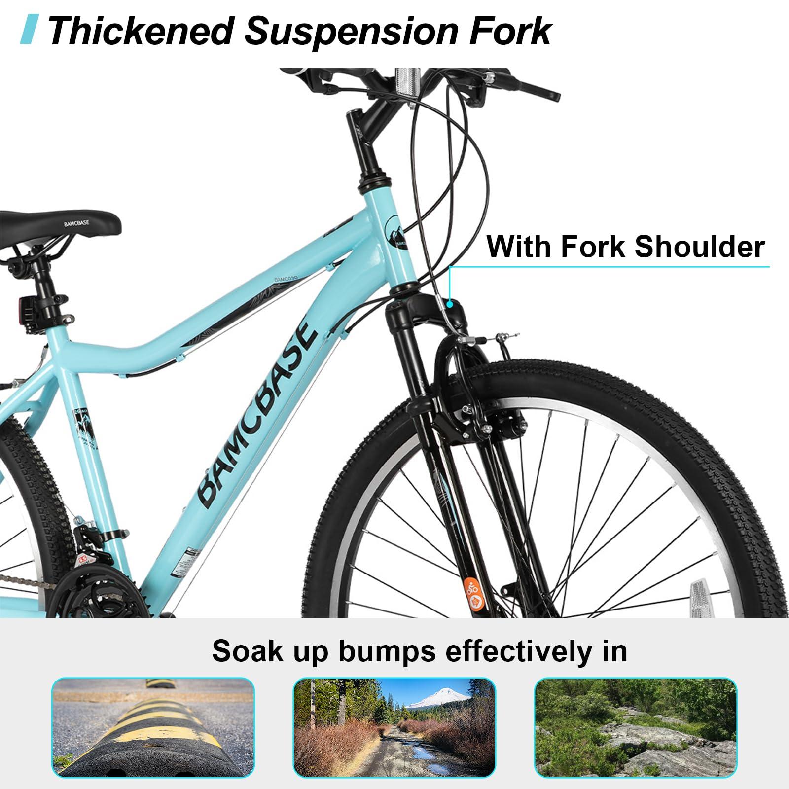 HILAND 26 Inch Womens and Mens Mountain Bike, 21 Speed Steel Frame Adult Bicycle, MTB with Suspension Fork, Purple Green White - Image 3