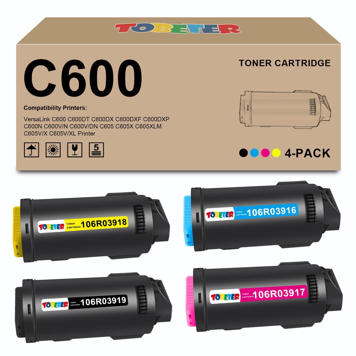 ToBeter Compatible C600 C605 Toner 16.9K Yield Replacement for Xerox 106R03919 106R03918 106R03917 106R03916 Toner Cartridge for VersaLink C600 C605 Printers ( 4 Pack, BMCY )