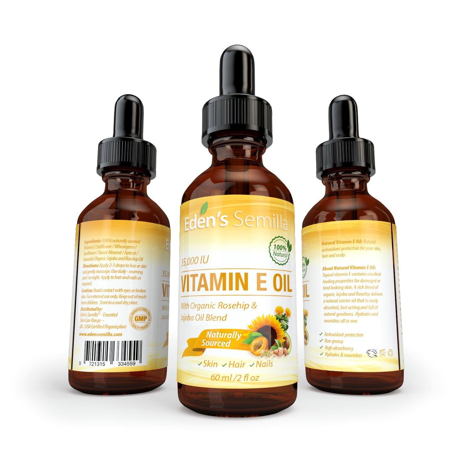 100% Plant Extract Vitamin E Oil 35,000 IU + Organic Rosehip & Jojoba Blend - Fast Absorbing Skin Protection for Face & Body. Pure Ingredients - Ideal for Sensitive Skin - Use Daily - Image 2