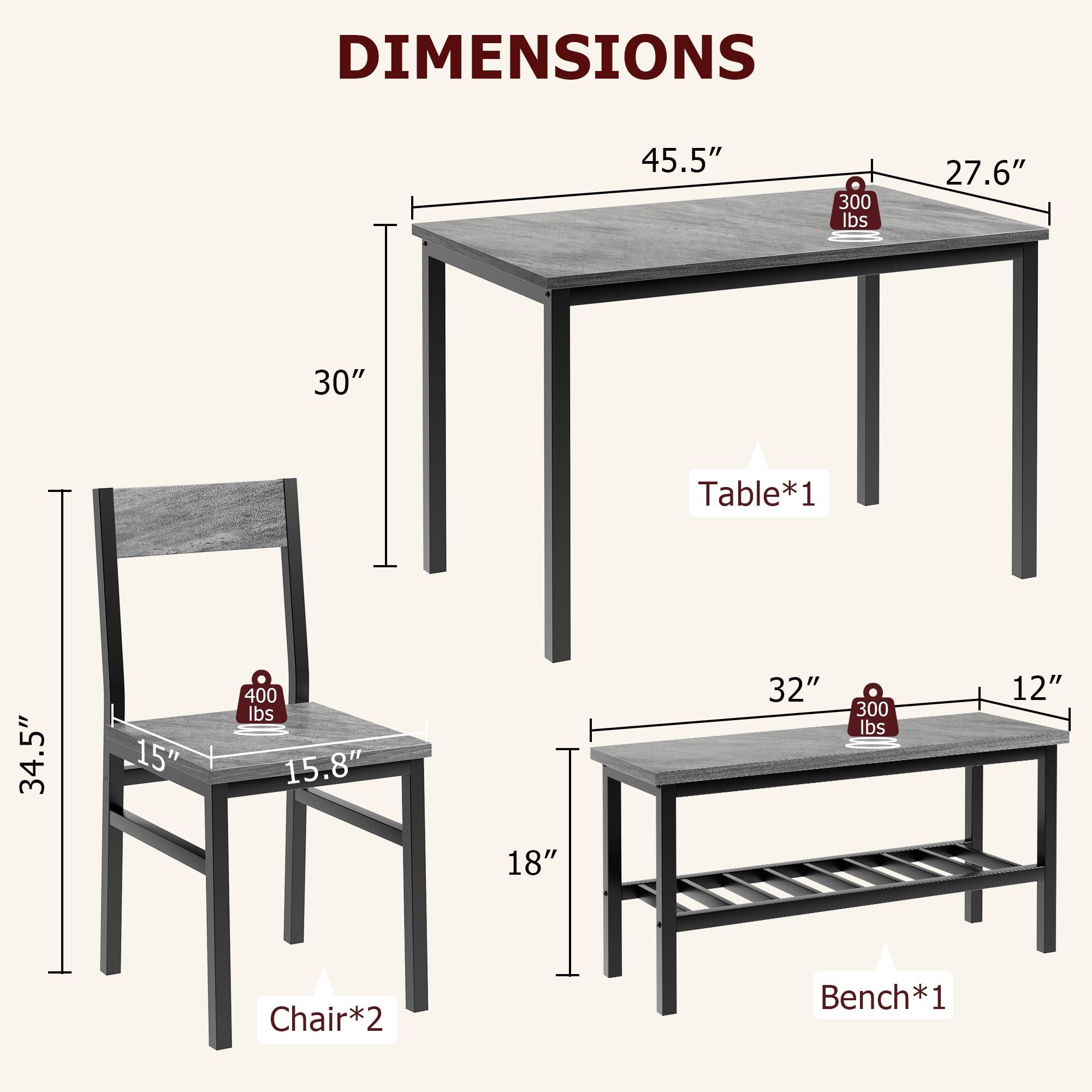 GarveeHome Dining Table Set for 4, Modern Kitchen Table with Chairs and Bench for Small Space, 4-Person Dining Room Table Set with Metal Frame and Storage Rack, Dinette Set for Apartment - Image 2