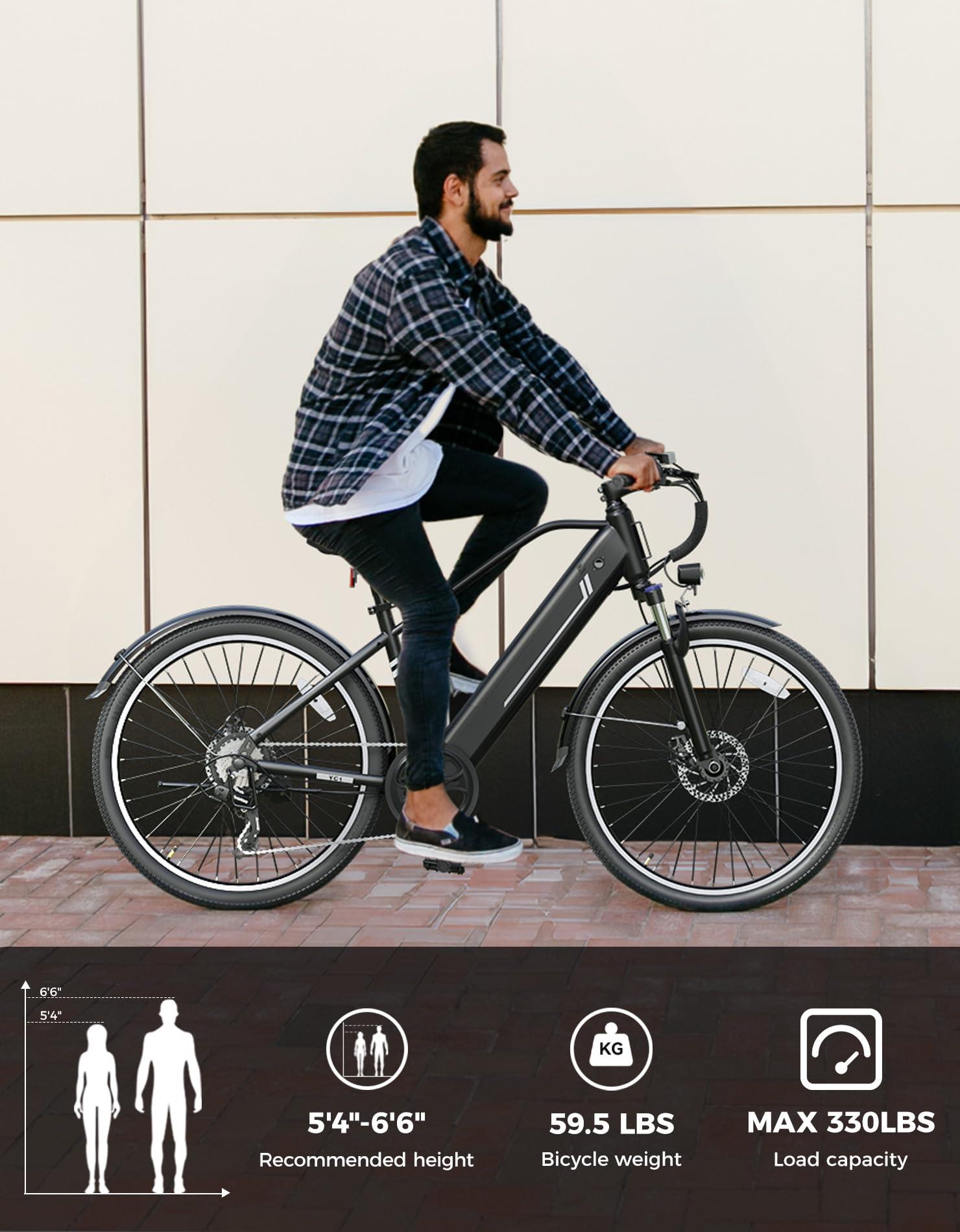 YOLOWAY Electric Bike for Adults, 26" Up to 1000W Peak Motor Ebike 45+ Mile Range Brushless City Ebike, 25Mph 7-Speed Commuter E-Bike with Removable 360Wh Battery for Commuting, Outdoor - Image 8