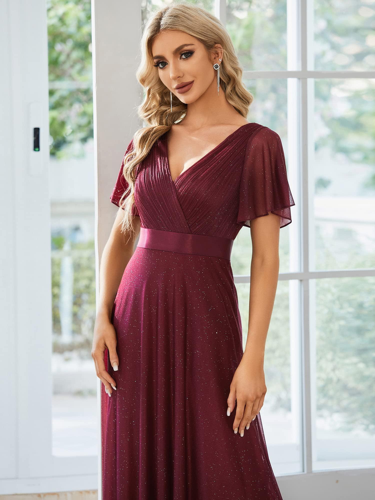 Ever-Pretty Womens Evening Dresses V Neck Short Sleeves A-line Glitter Formal Dresses 50159 - Image 5