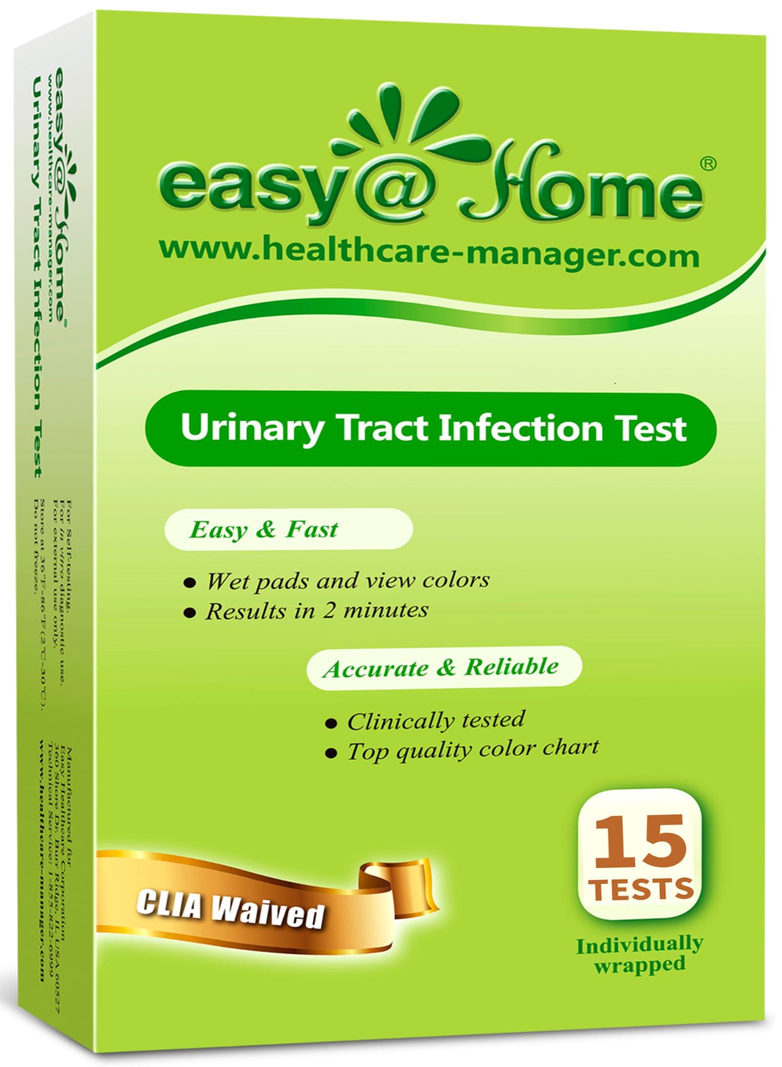 Easy@Home UTI Test Strips Monitor Urinary Tract Bladder Infections, 15 Pack Quick Urine Test Kit Reliable Urinalysis Results, OTC Use (UTI-15P)