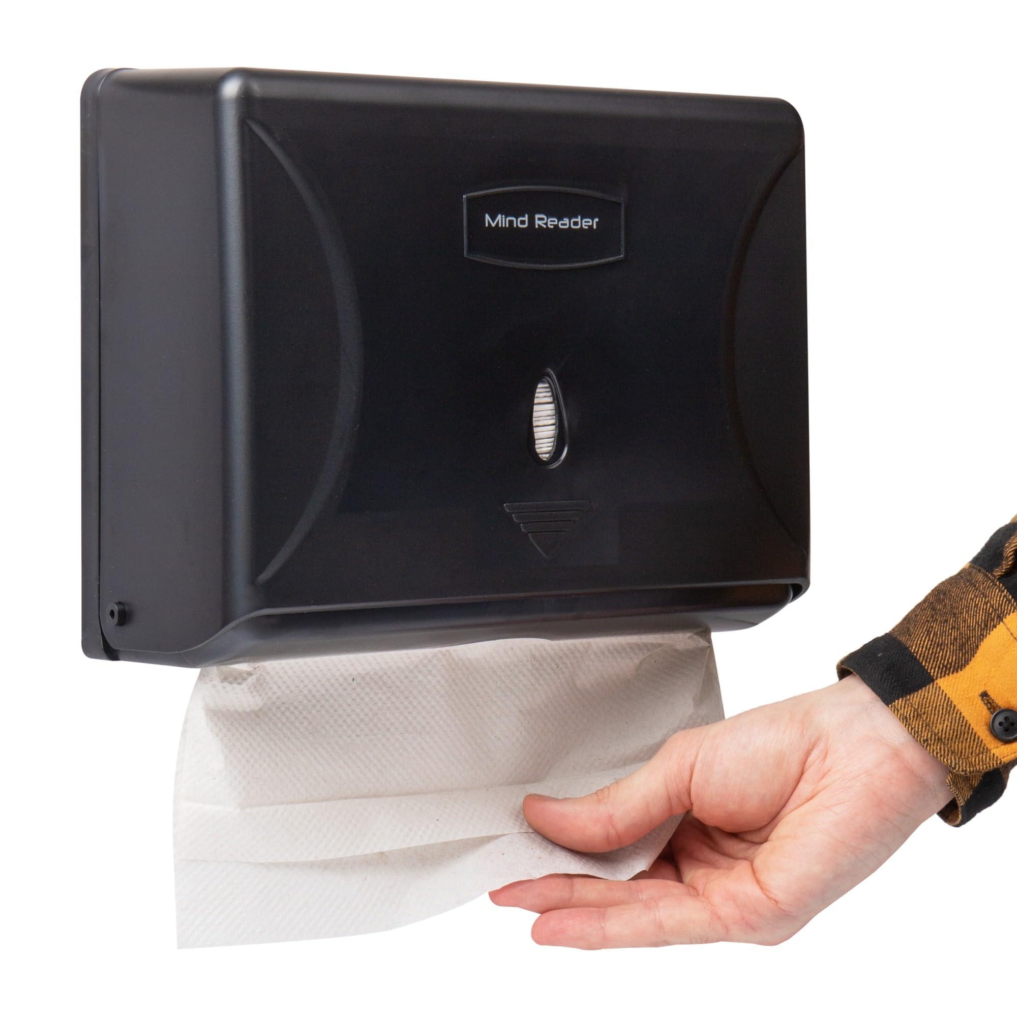 Mind Reader Paper Towel Dispenser, Tri-Fold Towel Holder, Restroom, Wall Mount, Bathroom, 10.25"L x 3.75"W x 8"H, Black