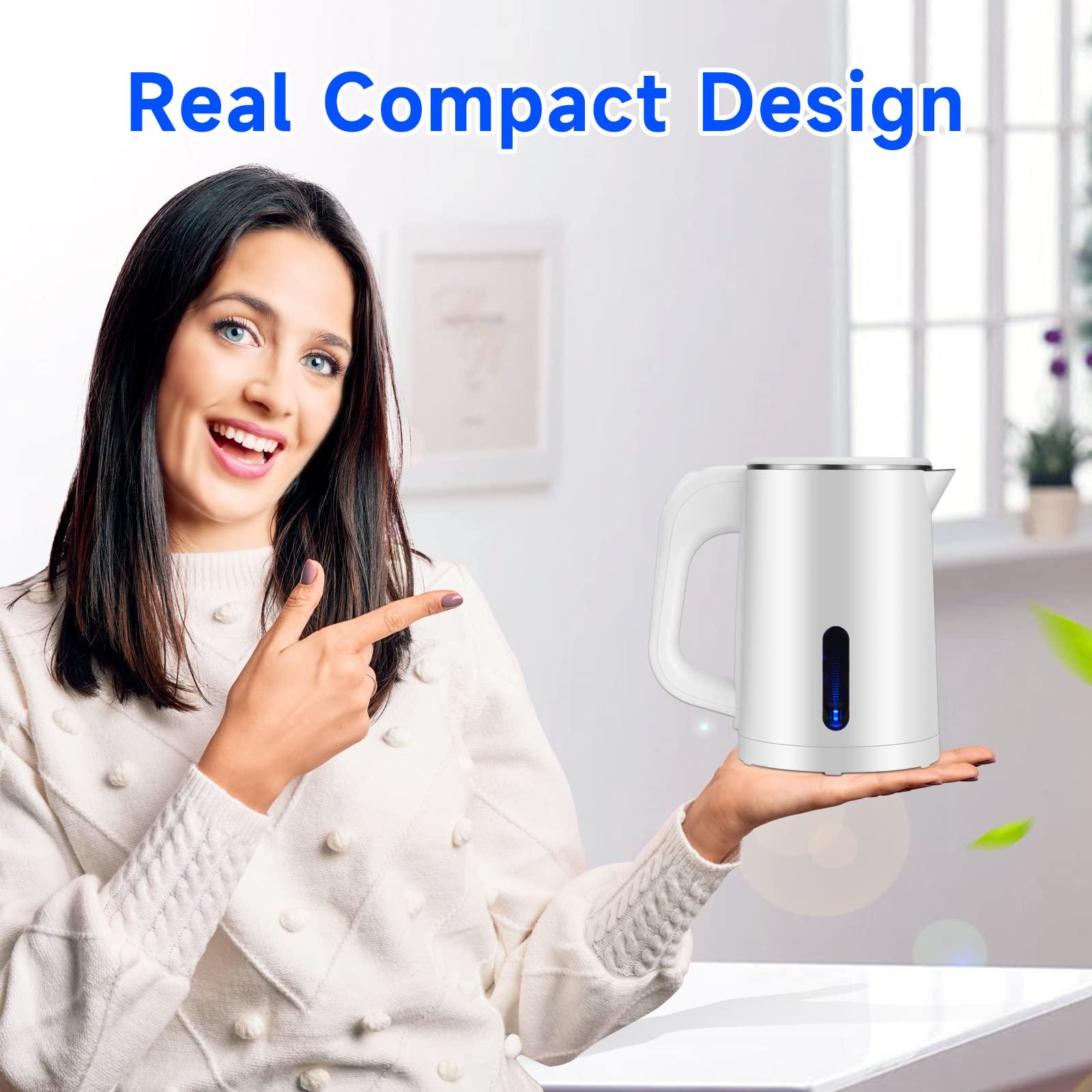 Small Electric Tea Kettle Stainless Steel, 0.8L Portable Mini Hot Water Boiler Heater, Travel Electric Coffee Kettle with Auto Shut-Off & Boil Dry Protection (White) - Image 6