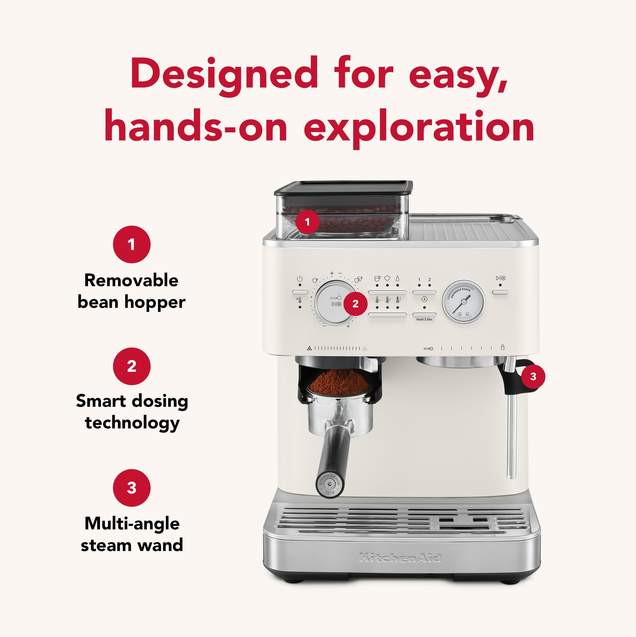 KitchenAid Semi Automatic Espresso Machine with Burr Grinder, KES6551, Porcelain White - Image 4