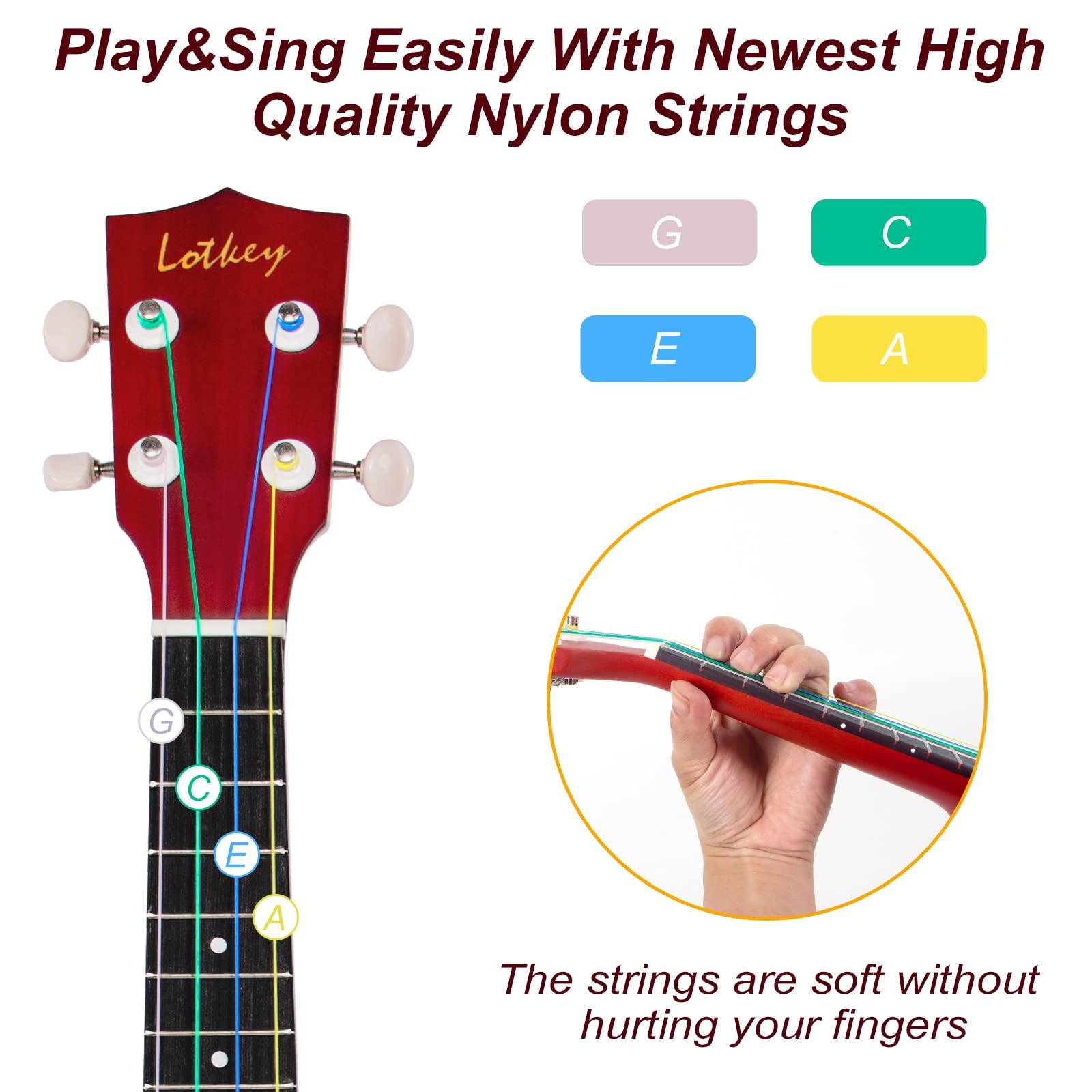Ukulele, Soprano 21 Inch Ukelele Lotkey Ukeleles for Beginners Rainbow String Kit (Ukalalee Strap Cloth Tuner Bag Picks Manual) (basswood) - Image 4