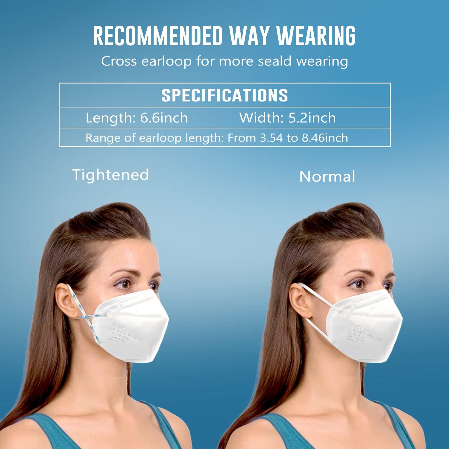 WWDOLL KN95 Face Mask 50 Pack, KN95 Masks 5-Layer Breathable Mask with Elastic Earloop and Nose Bridge Clip, Disposable Respirator Protection Against PM2.5 White - Image 4