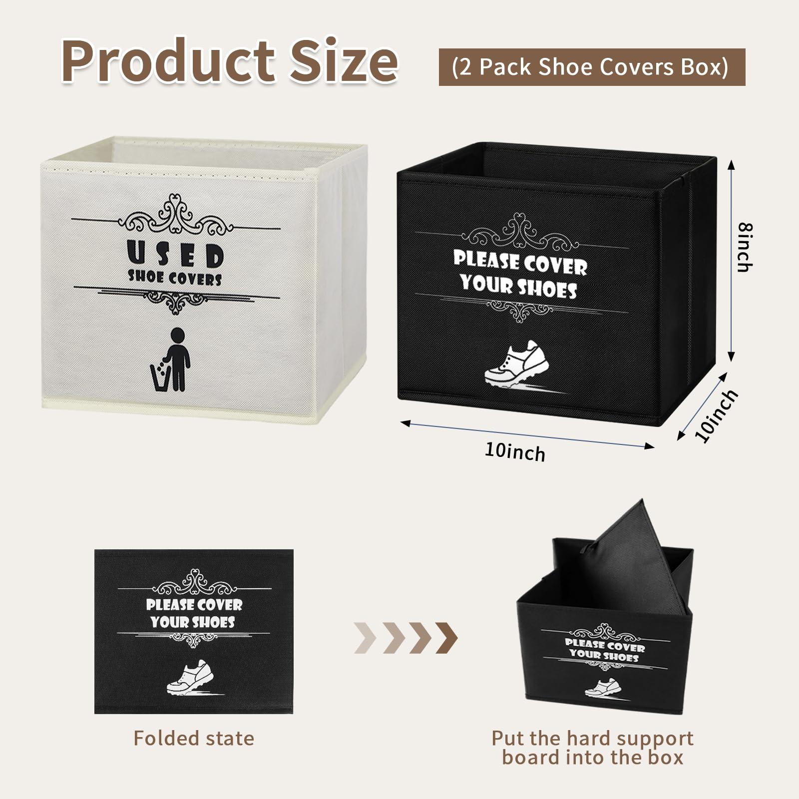 2 Pcs Shoe Covers Box, Foldable Shoe Cover Dispenser for Open House, Real Estate Agent Realtor Supplies, Please Cover or Remove Your Shoes and Used Covers Sign Entryway Basket Storage Bins Set - Image 2