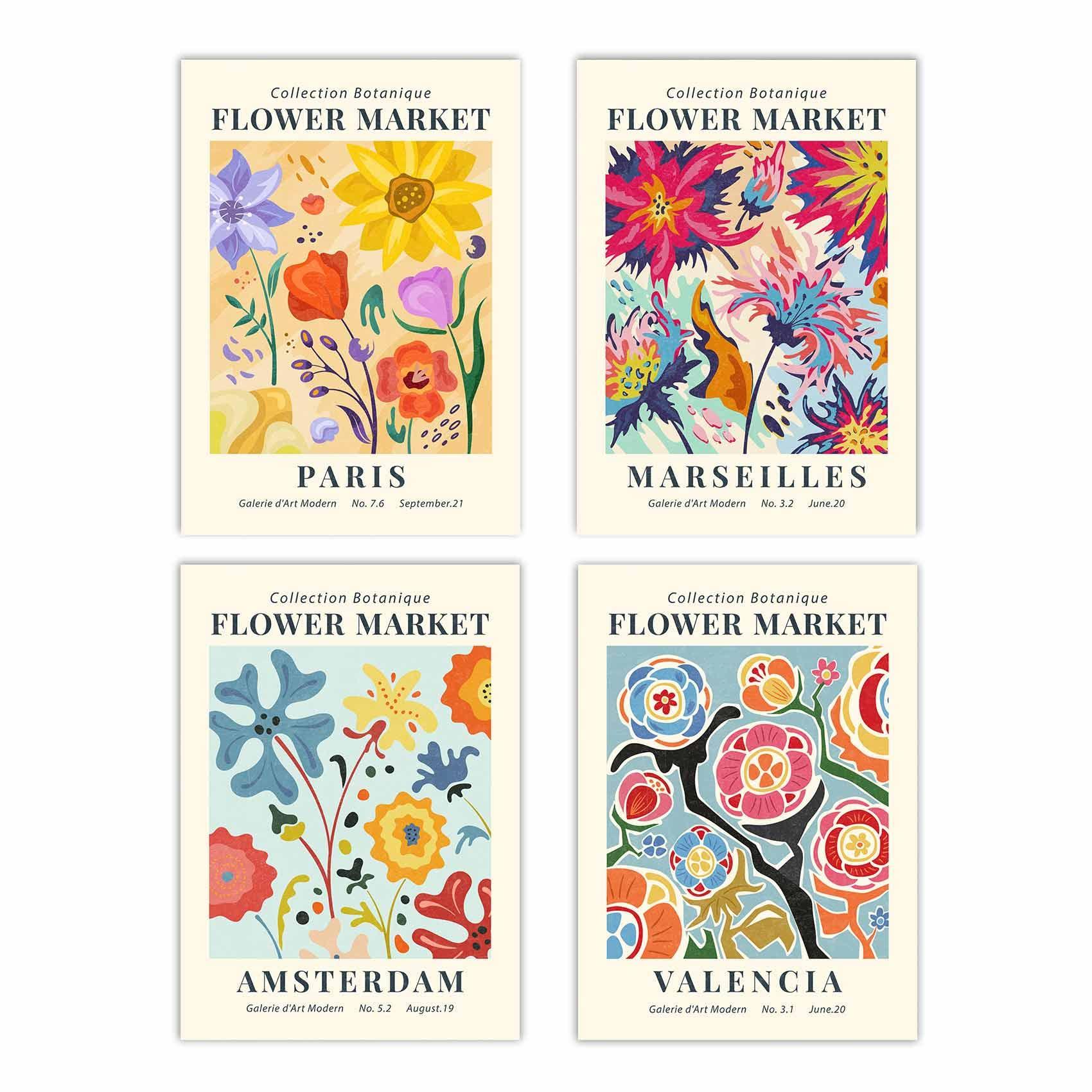 Canssape Set of 4 Flower Market Wall Art Prints - Colorful 8x10 Wall Pictures for Room Decor - Daisy Aesthetic Poster Prints (Unframed)